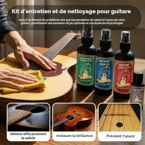 Thumbnail 1 de 1DFAUL Kit de nettoyage de guitare 9 pièces – entretien complet pour toutes les guitares
