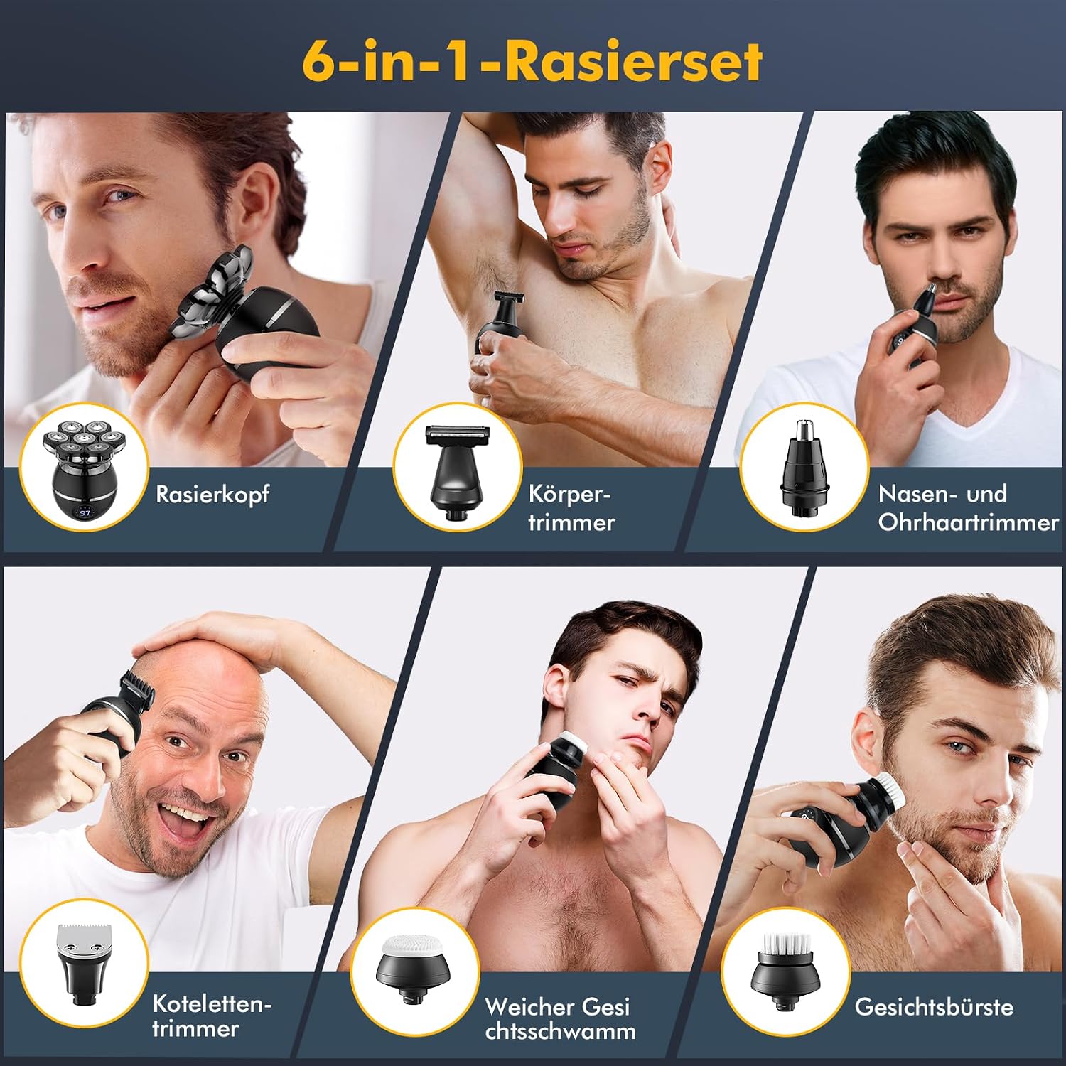 Detalle 2 de ETENTOUS Rasoir Tete Chauve Homme 7D – Tondeuse 6 en 1, IPX7, Écran LED