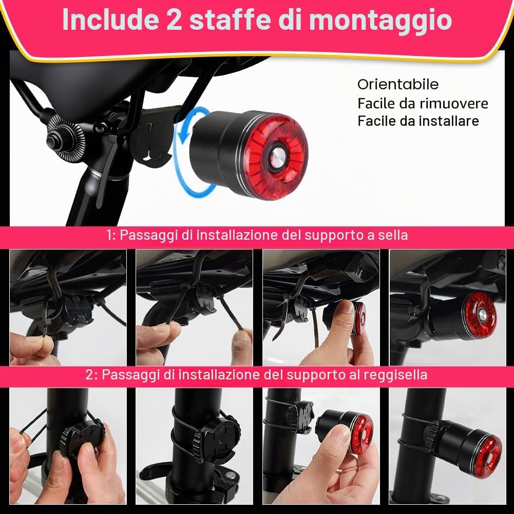 Thumbnail 4 de Adiwo Luce Posteriore LED per Bicicletta: Fanale USB-C Ricaricabile, Impermeabile IP65 per MTB e Bici da Corsa