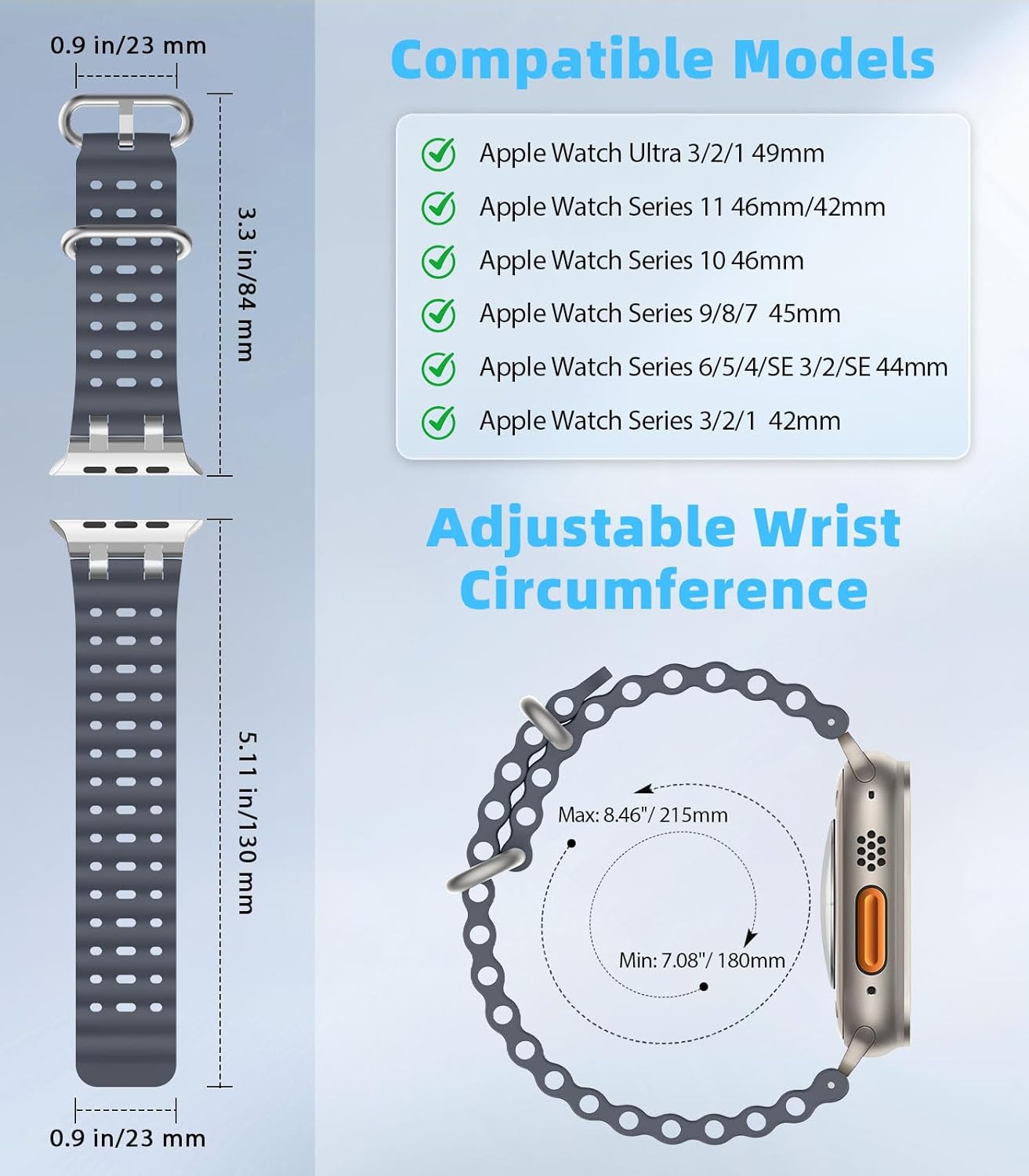 Thumbnail 1 de MoKo Ocean Band for Apple Watch Ultra 3/2/1 and Series 11 to 1 (49mm/46mm/45mm/44mm) – Breathable Silicone Strap