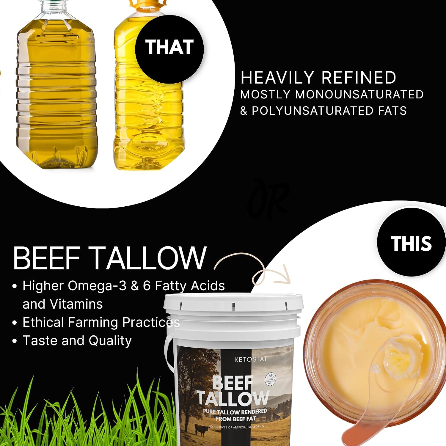 Detalle 2 de Ketostat Beef Tallow, 30 lb Rendered Cooking Fat for Frying and Baking