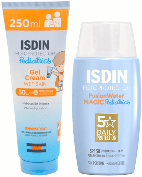 Isdin Pediatrics Gel Crema y Fusion Water Magic SPF50 ☀️