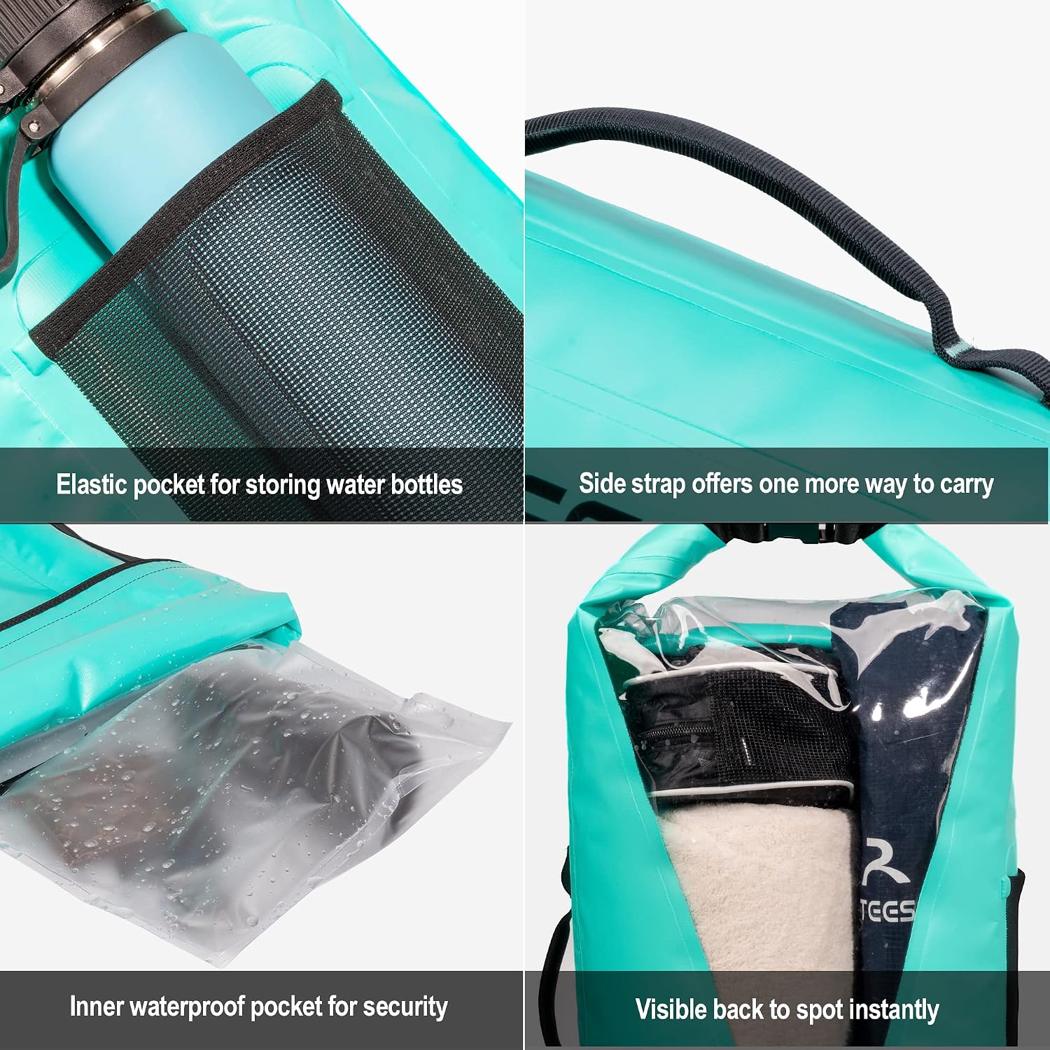 Detalle 2 de Dry Bag Upgraded 45L/40L/30L/20L waterproof dry sack with phone pocket and shoulder straps