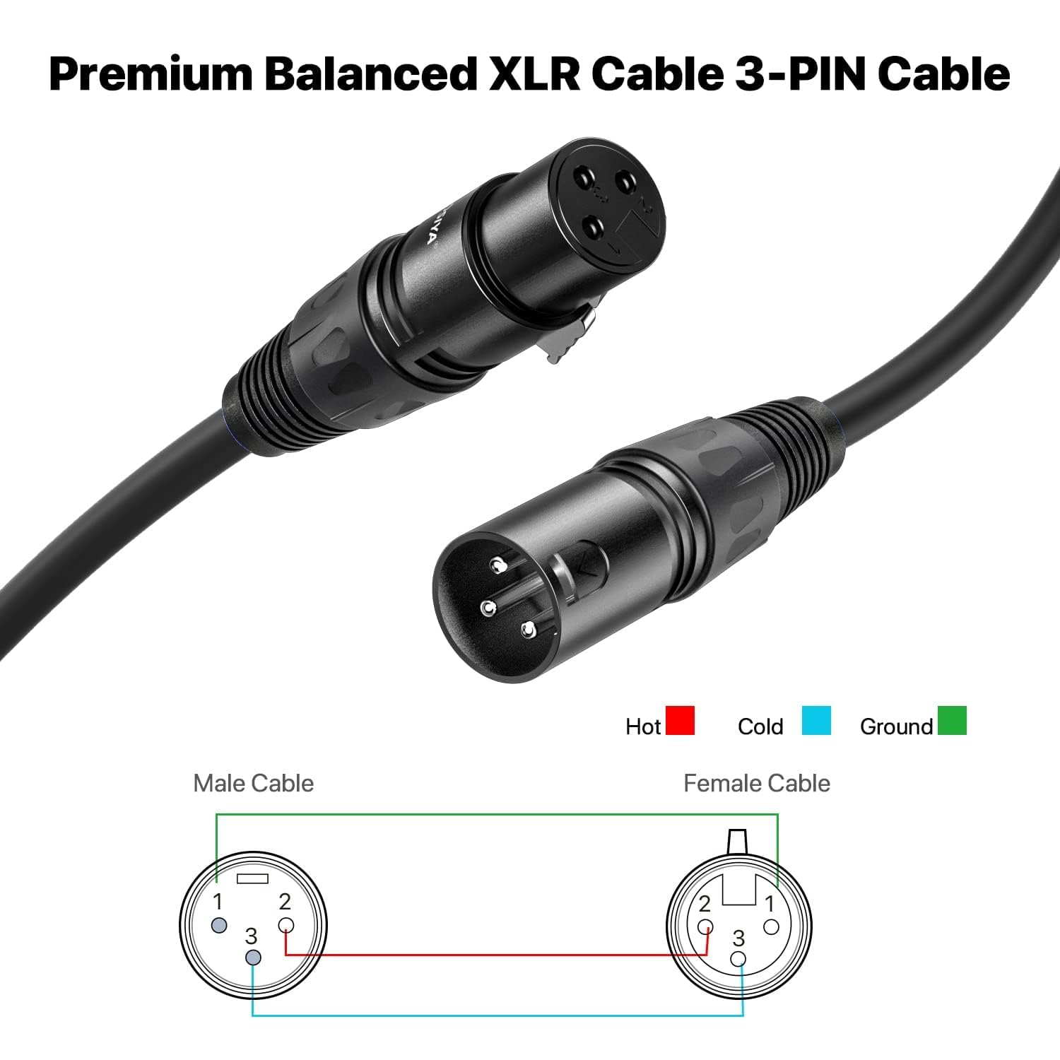 Detalle de NUOSIYA 3 Ft XLR Cable 6-Pack, Balanced 3-Pin Male-to-Female