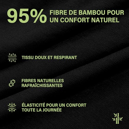Detalle 2 de PUTUO Boxers Homme Longs en Bambou – Lot de 6 Sans Étiquette avec Poche 3D, Noir
