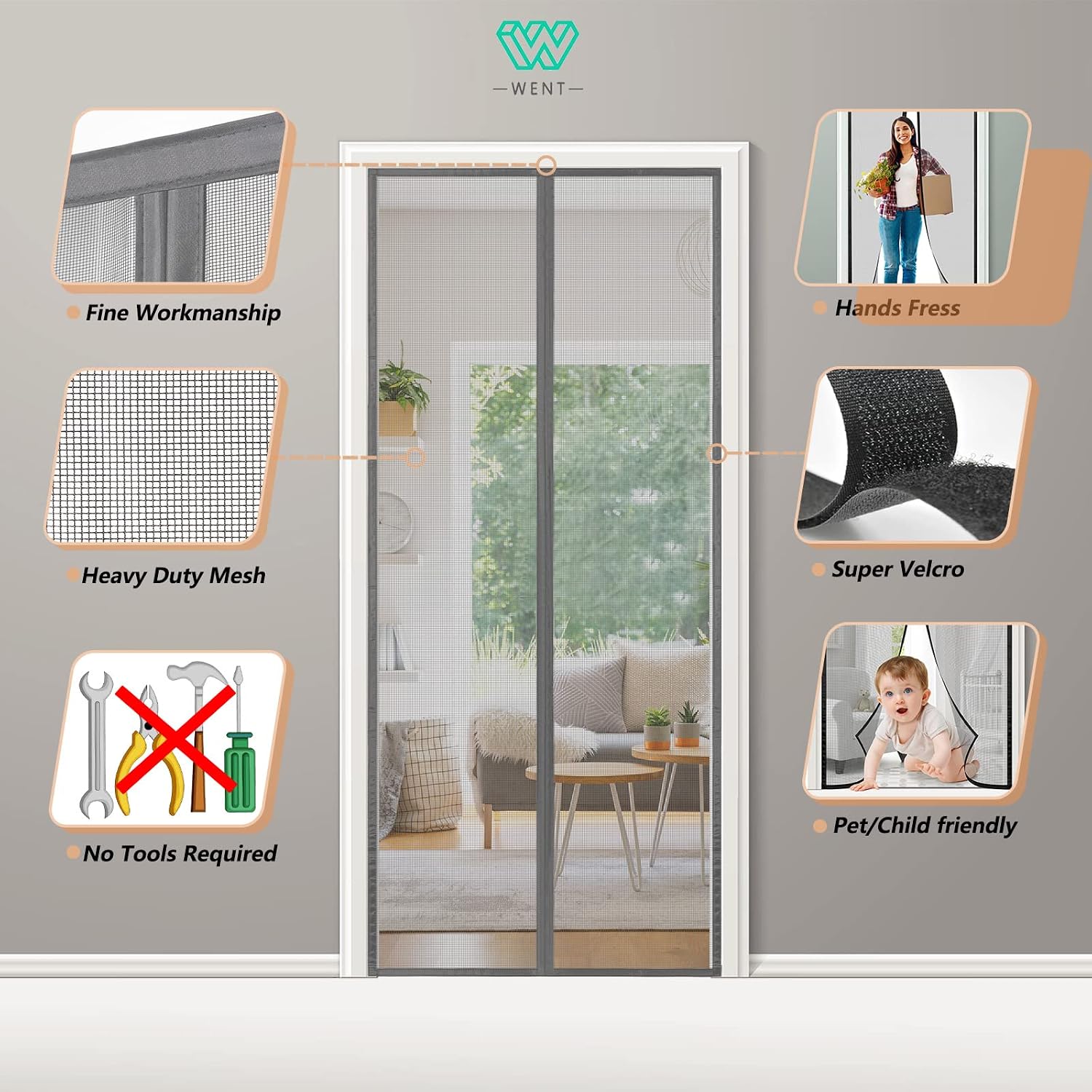 Thumbnail 2 de Magnet-Fliegengitter Tür Balkontür 115x230 cm – ohne Bohren, Grau