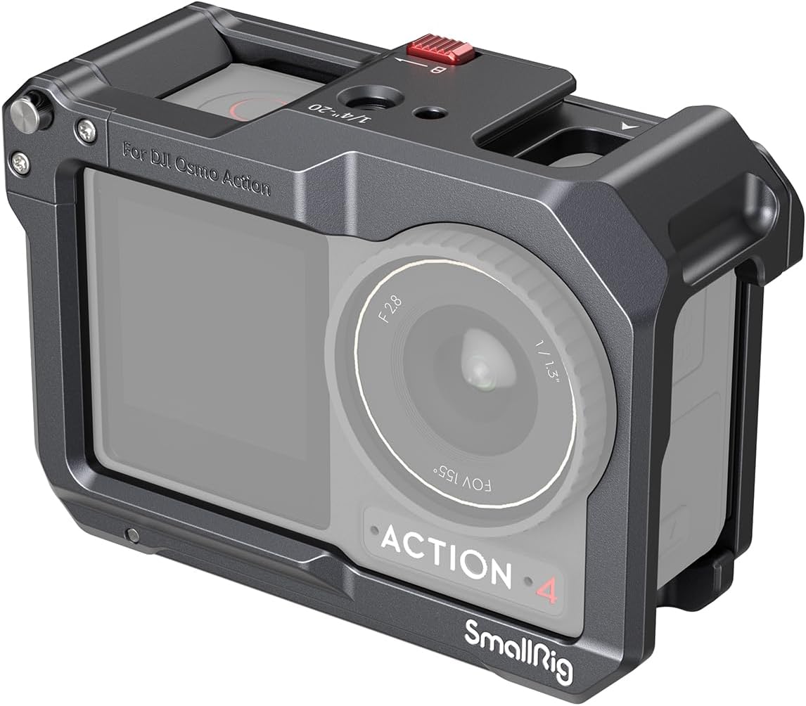 Detalle de SMALLRIG Cage pour DJI Action 4/3 et DJI Mic 4119C : protection et montage polyvalent