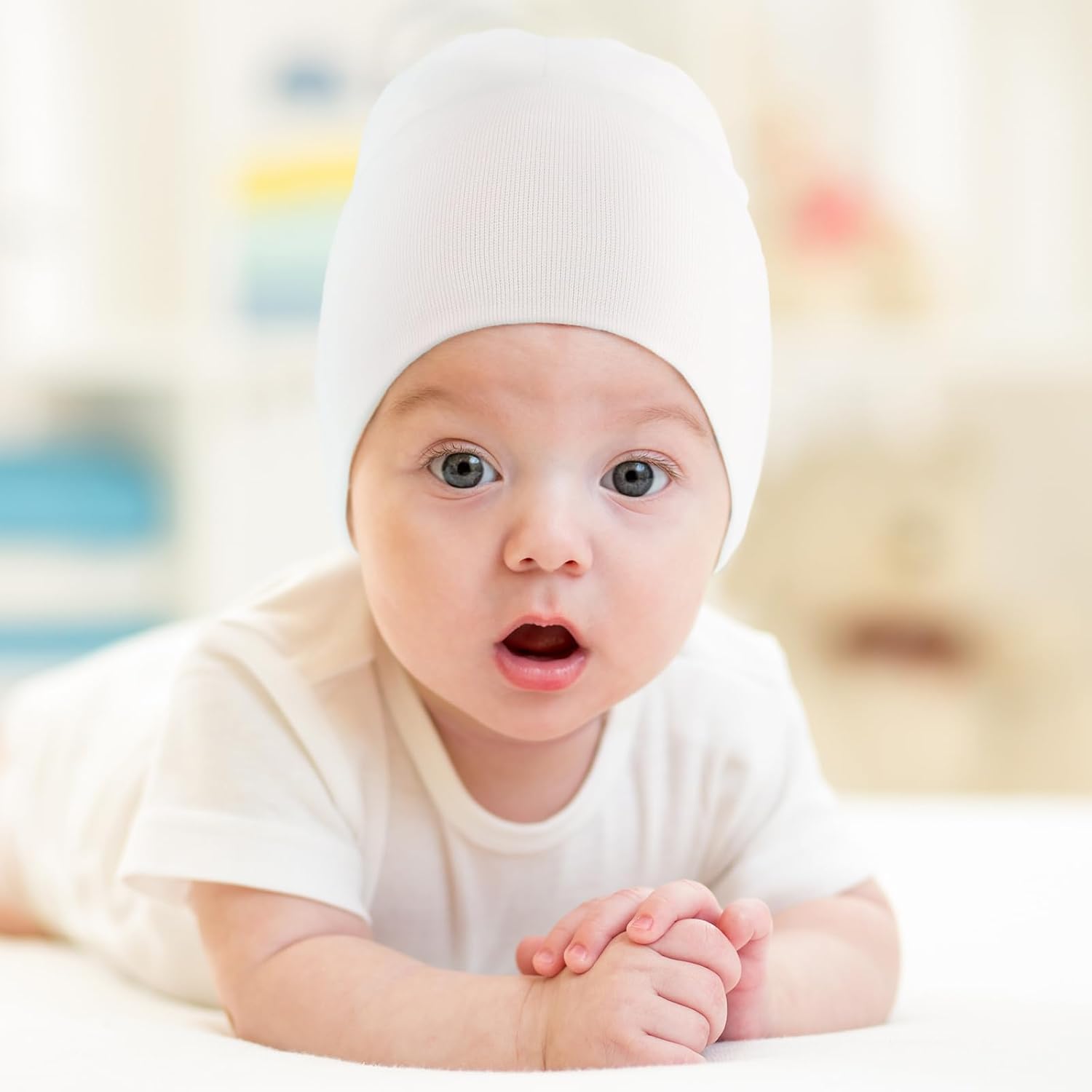 Detalle 2 de DRESHOW 4-pack baby beanie set for newborns and toddlers (soft knit, hospital-style caps)