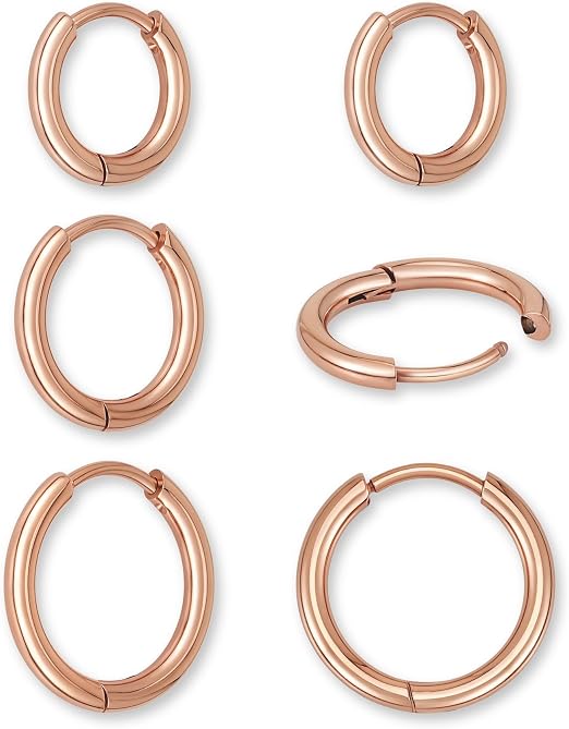 Detalle de Aros de acero inoxidable oro rosado para mujer - 3 pares