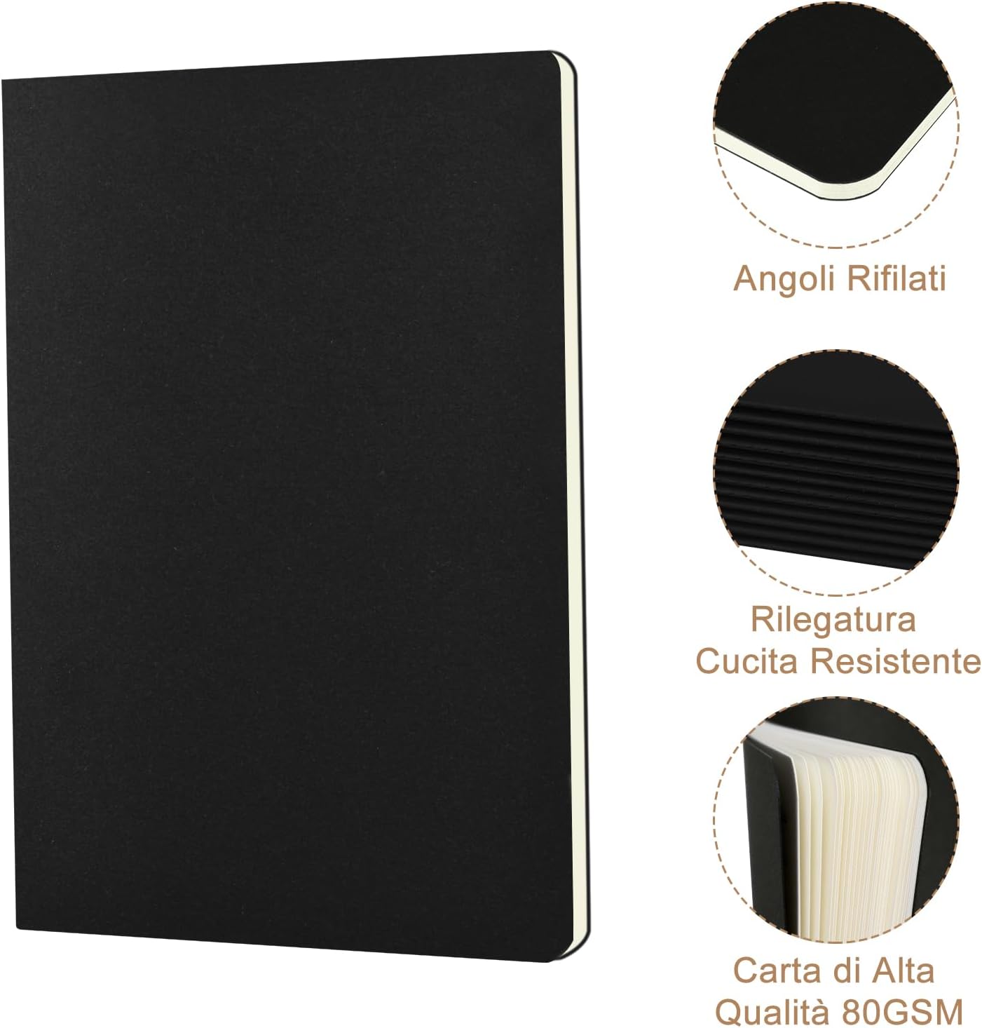 Detalle de ZCZN-Quaderno Appunti A5 – Confezione da 5 Quaderni, 30 Fogli/60 Pagine, Angoli Arrotondati, Rilegatura a filo, Nero