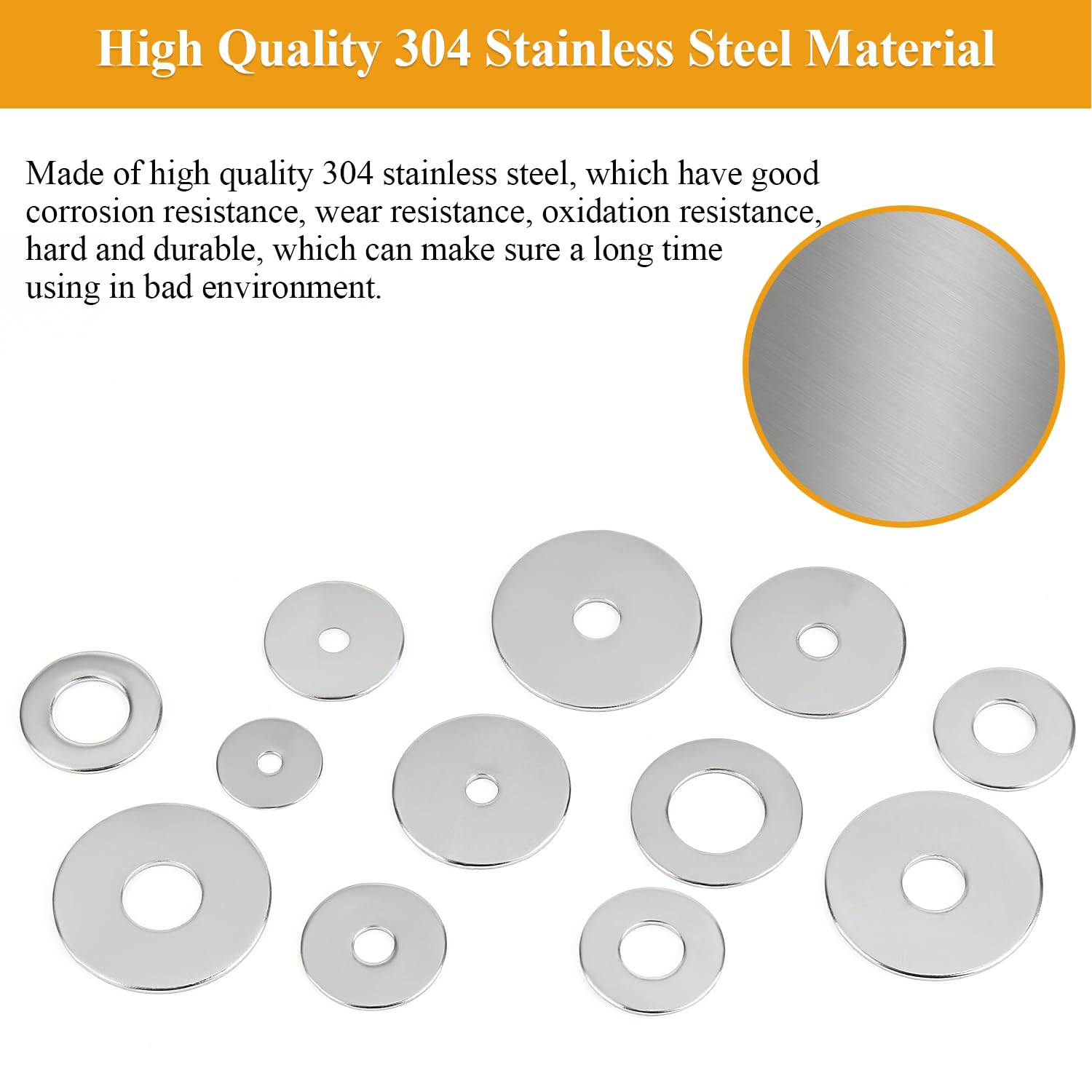 Detalle 2 de Sutemribor Sutemribor-Flat-Washers 1/4-Inch Stainless Flat Washers, 304 Steel, 110-Pack