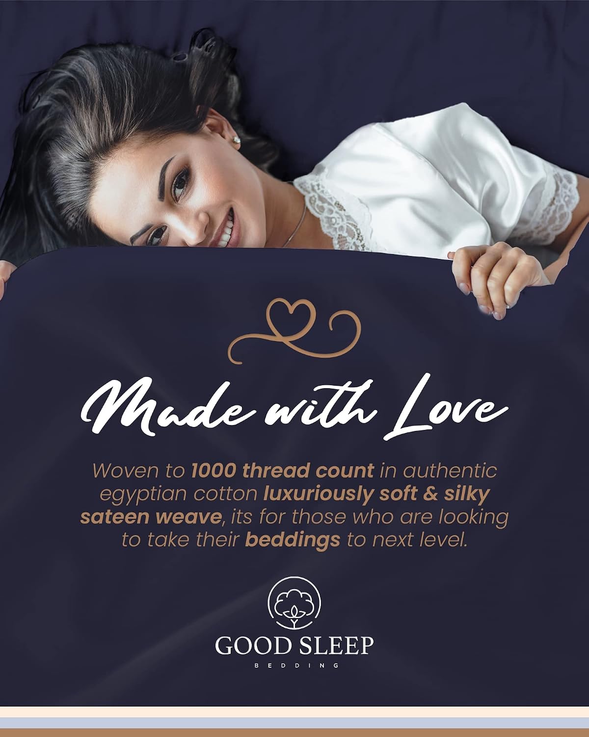 Detalle 2 de Good Sleep Bedding Th-GS-WH-42 King Sheets, Egyptian Cotton, 1000 Thread Count