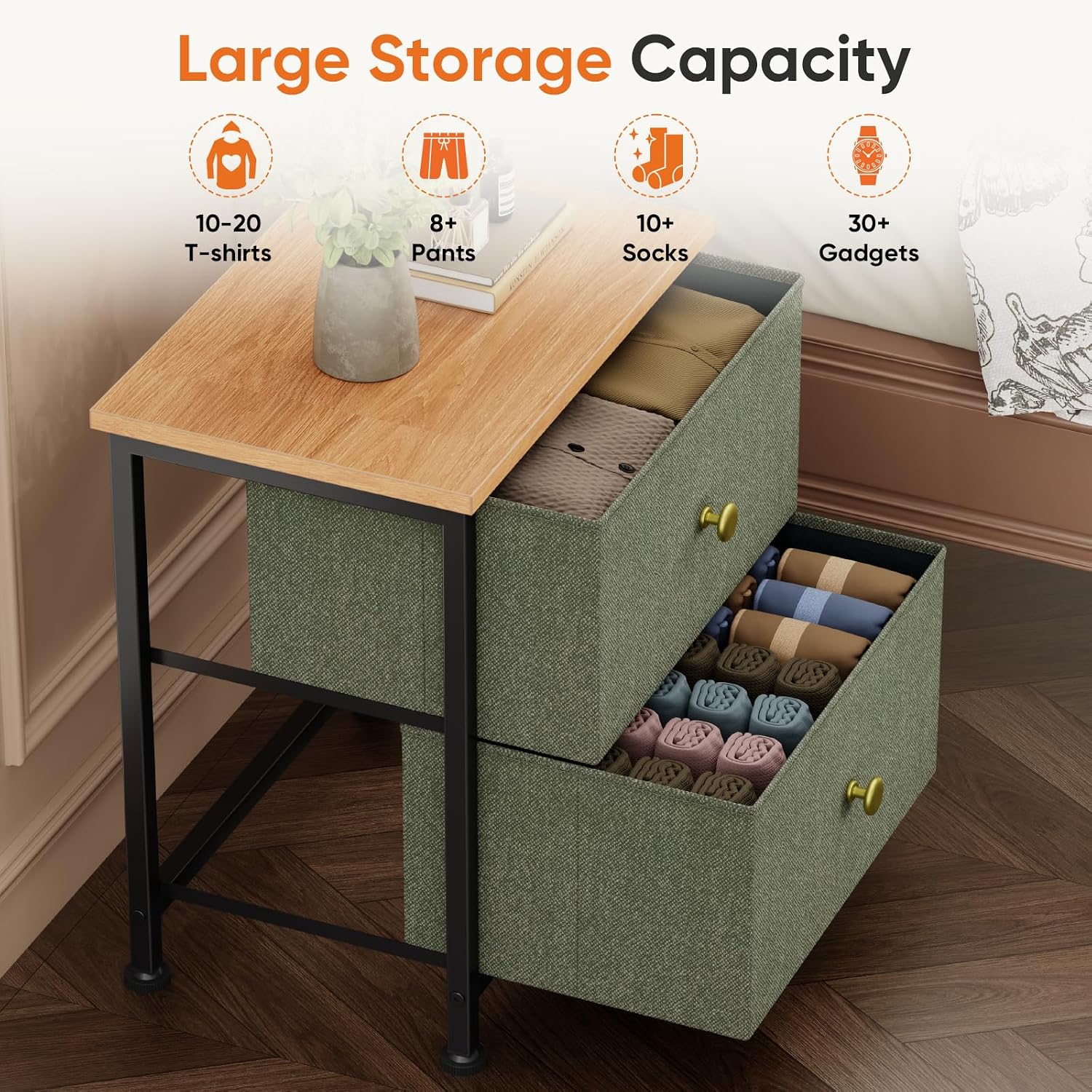 Detalle 2 de Sweetcrispy Nightstand with 2 Fabric Drawers