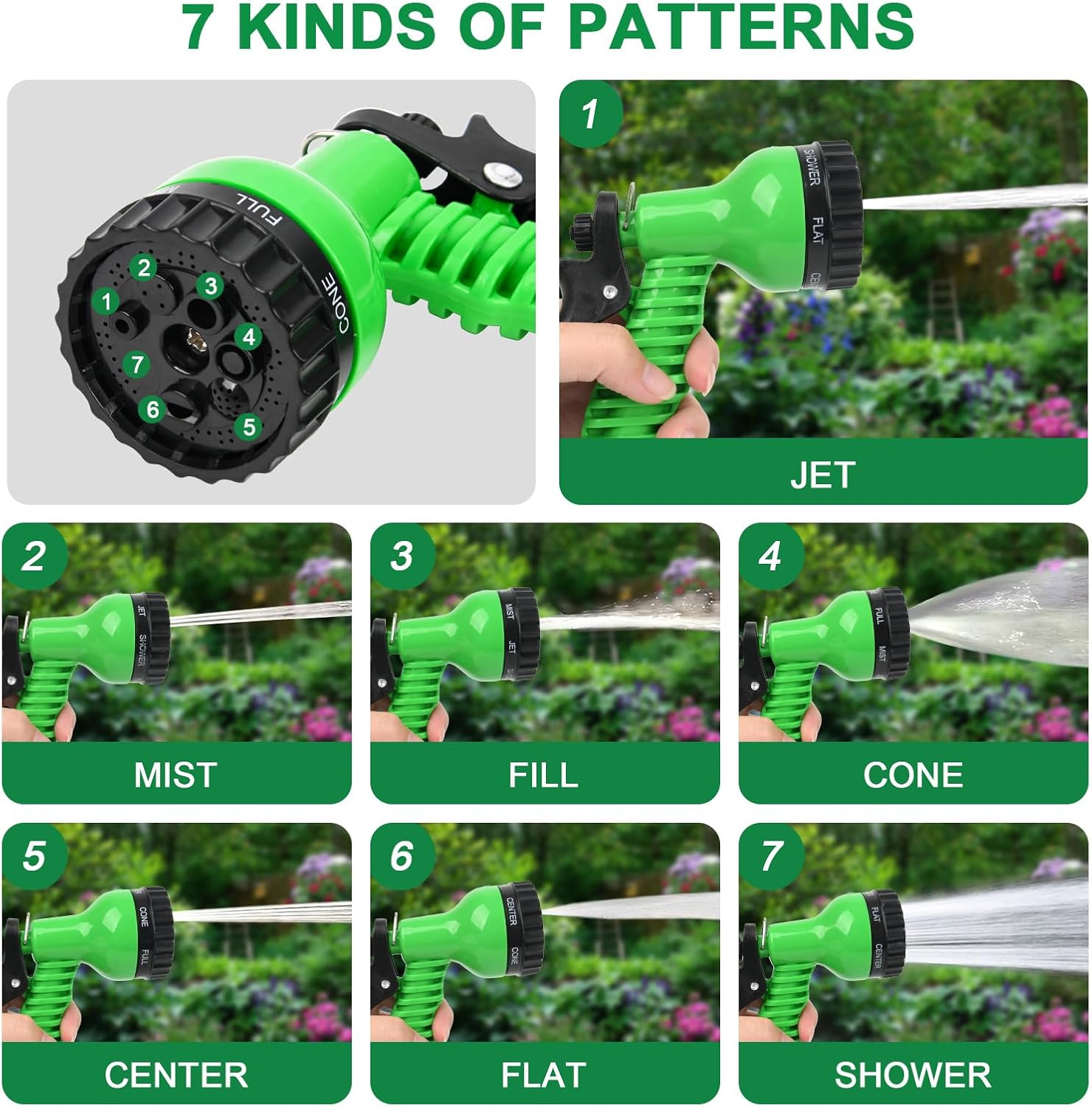 Thumbnail 1 de SENTAIMAO Expandable Hosepipes 30m (100ft) with 7-Function Spray Gun – Retractable Garden Hose in Green