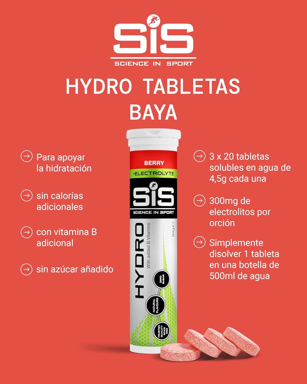Thumbnail 1 de Science in Sport Tabletas Hydro Baya 🍇- Electrolitos Veganos Efervescentes