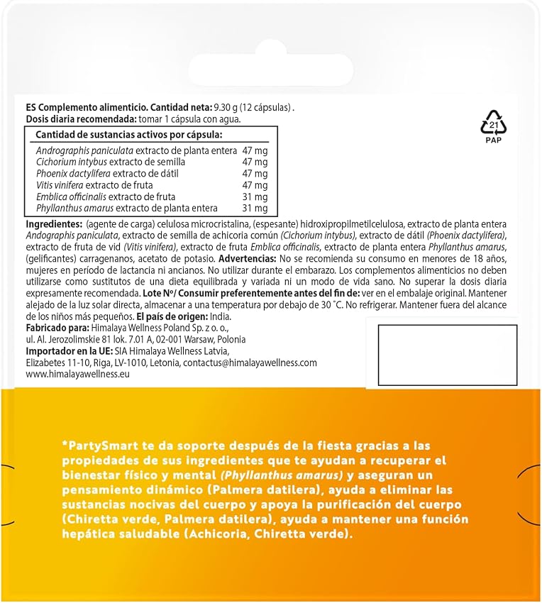 Detalle 2 de Himalaya Natural PartySmart 1 cápsula antes de la fiesta 💊