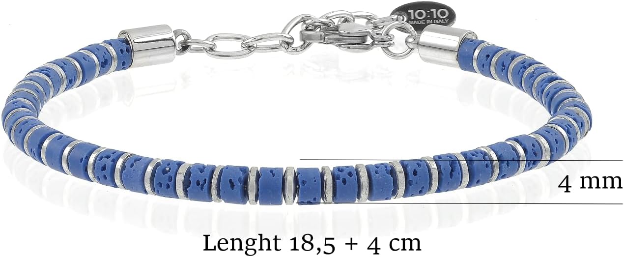 Detalle de 10:10 Bracciale e Collana Uomo Donna Lava Naturale ed Ematite 4mm – Regolabile, Acciaio Inox, Regalo – Made in Italy