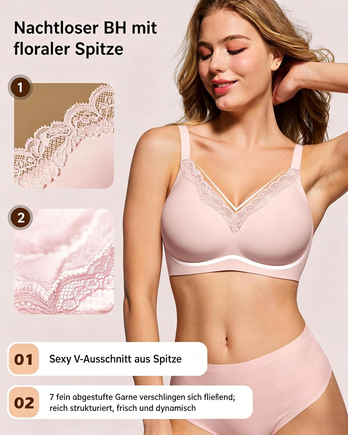 Thumbnail 1 de HORISUN BH Damen ohne Bügel mit V-Ausschnitt und Spitzenbesatz – nahtloser T-Shirt-BH mit sanftem Halt