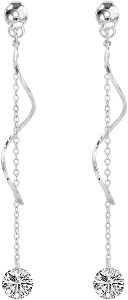 Detalle de SLUYNZ 925 Sterling Silver CZ Droplet Dangle Earrings – Long Chain with Wave Front