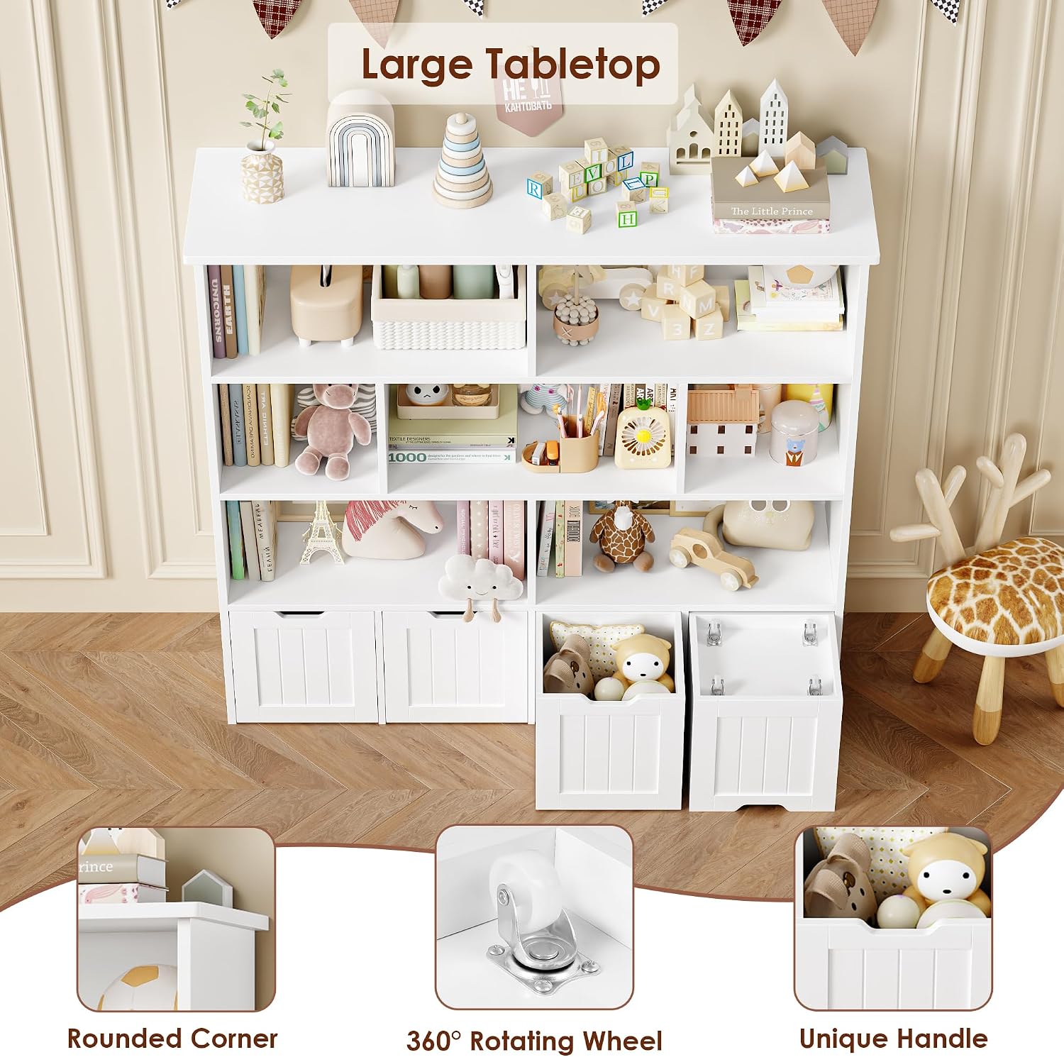 Detalle de FOREHILL P490 Toy Storage Unit with 7 Open Compartments and 4 Wheeled Drawers