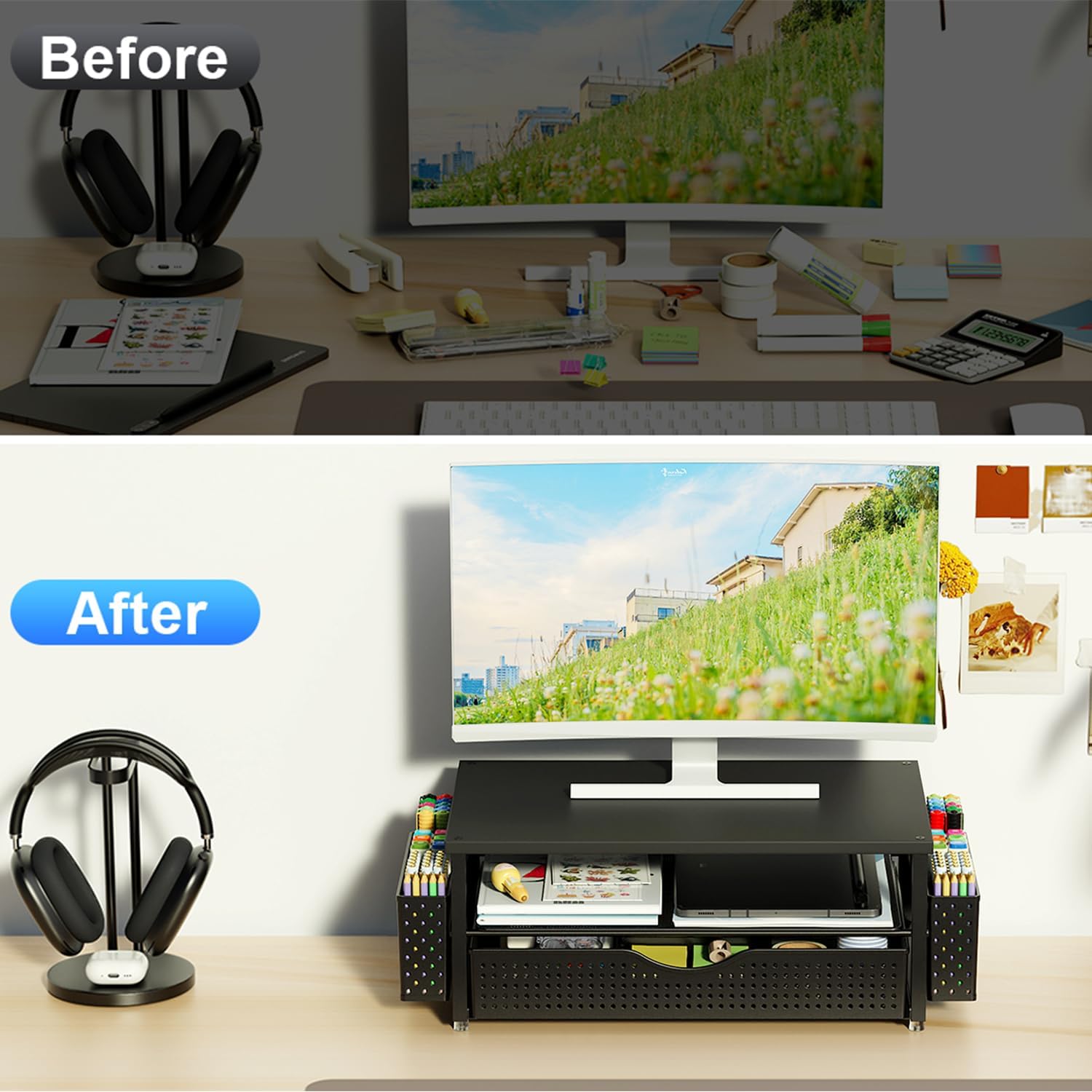Thumbnail 1 de Spacrea Desk Organizer Monitor Stand with Drawer 🗄