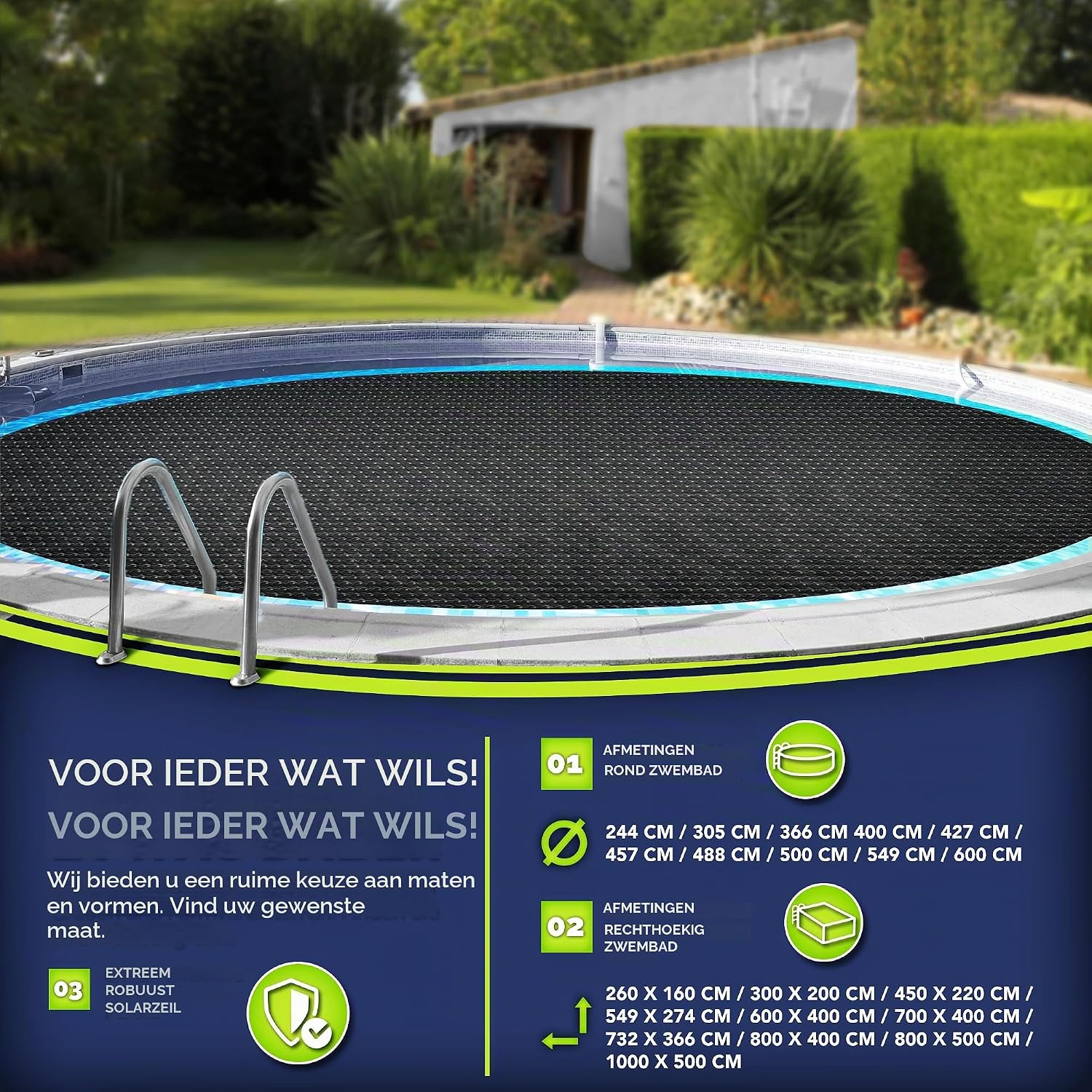 Detalle de tillvex TVPF zonnedek voor zwembad, rond 366 cm, PE-folie van 120 µm