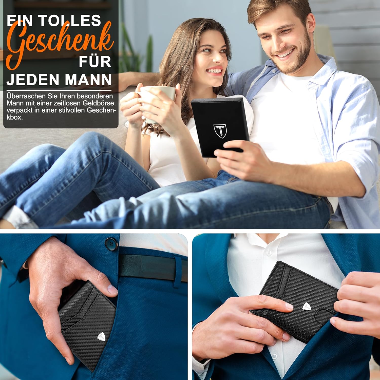 Thumbnail 6 de TEEHON Geldbörse Herren Slim Wallet RFID Blocking aus Carbonfaserleder – 11 Karten, Ausweisfenster, Geldscheinklammer