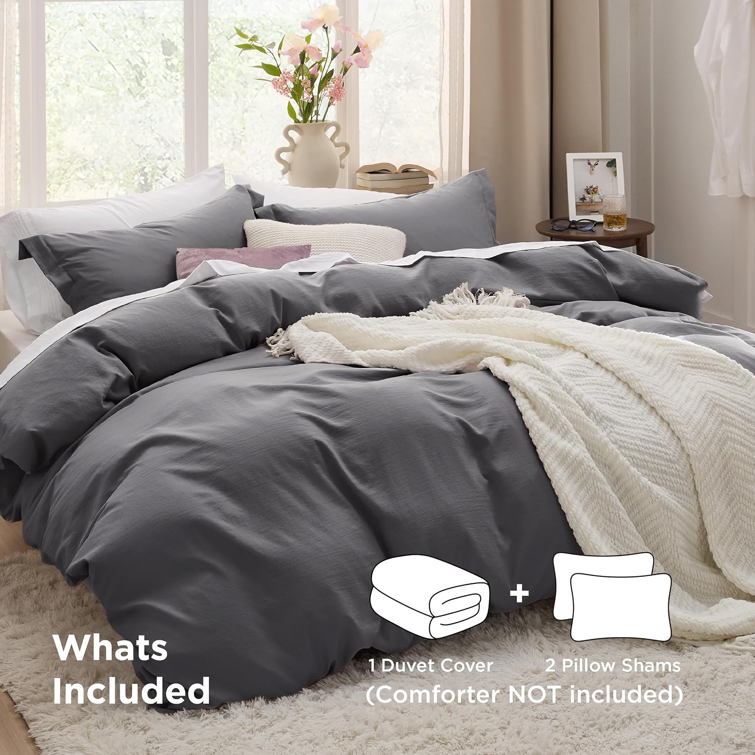 Detalle 2 de Bedsure CA000004GOK Oversized King Duvet Cover Set, Dark Grey Polyester