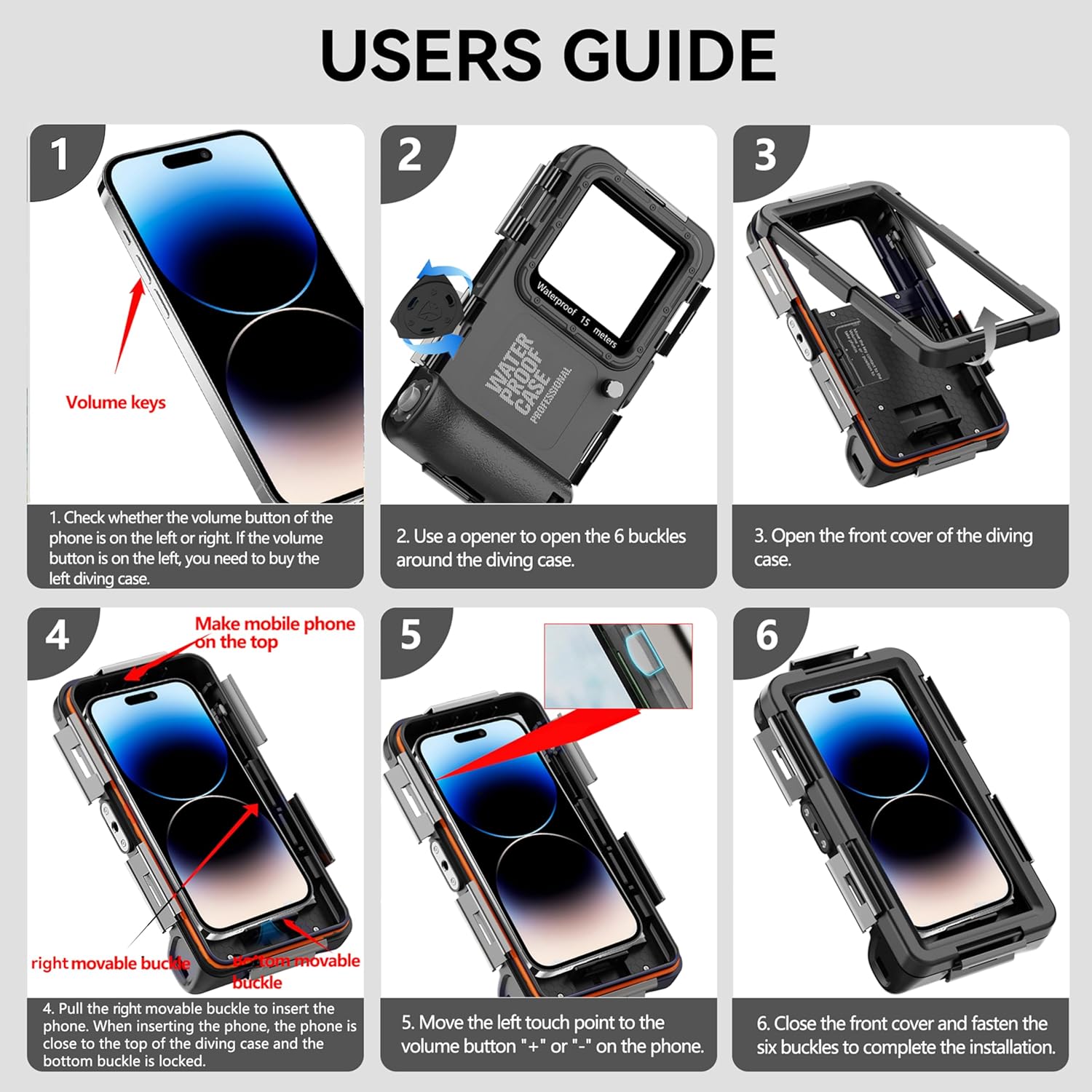 Thumbnail 4 de Hllhunkhe Diving Waterproof Phone Case for iPhone: 15 m Depth Protection with Full Sealing and Lanyard