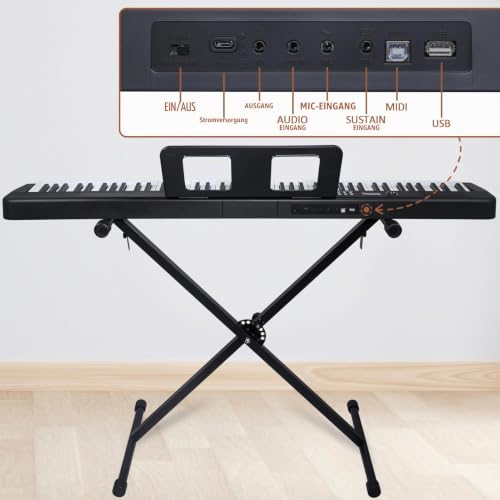 Detalle de Klaviertastatur mit 88 Tasten von Bfhdbdt – Semi-gewichtete Tasten, inkl. Ständer, Tragetasche und USB‑MIDI