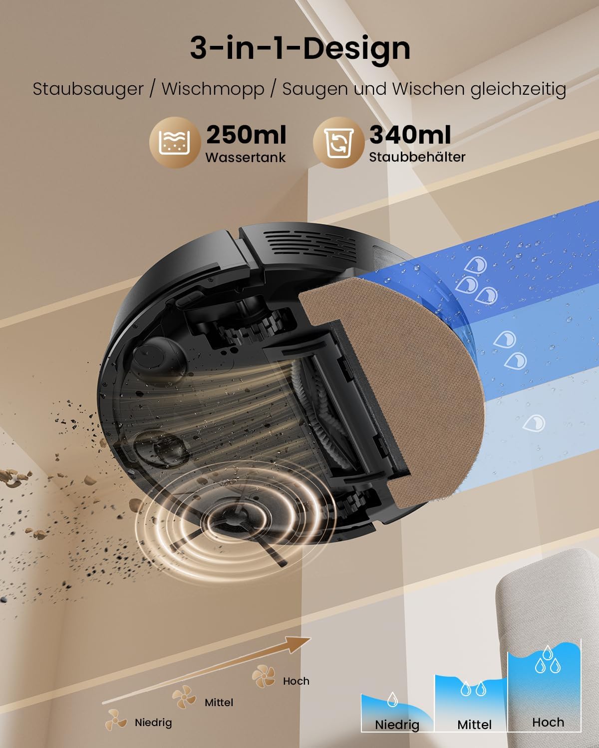 Thumbnail 6 de Proscenic Q8 Max Saugroboter mit Wischfunktion – starke 8000 Pa, LiDAR-Navigation, 5 Karten und 3-Liter-Staubbeutel