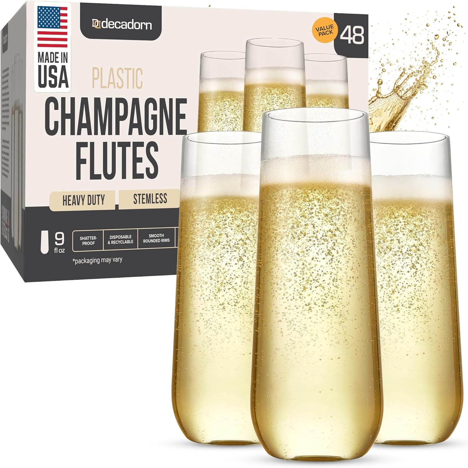 Detalle de DECADORN Clear Stemless Flutes 48 Pack