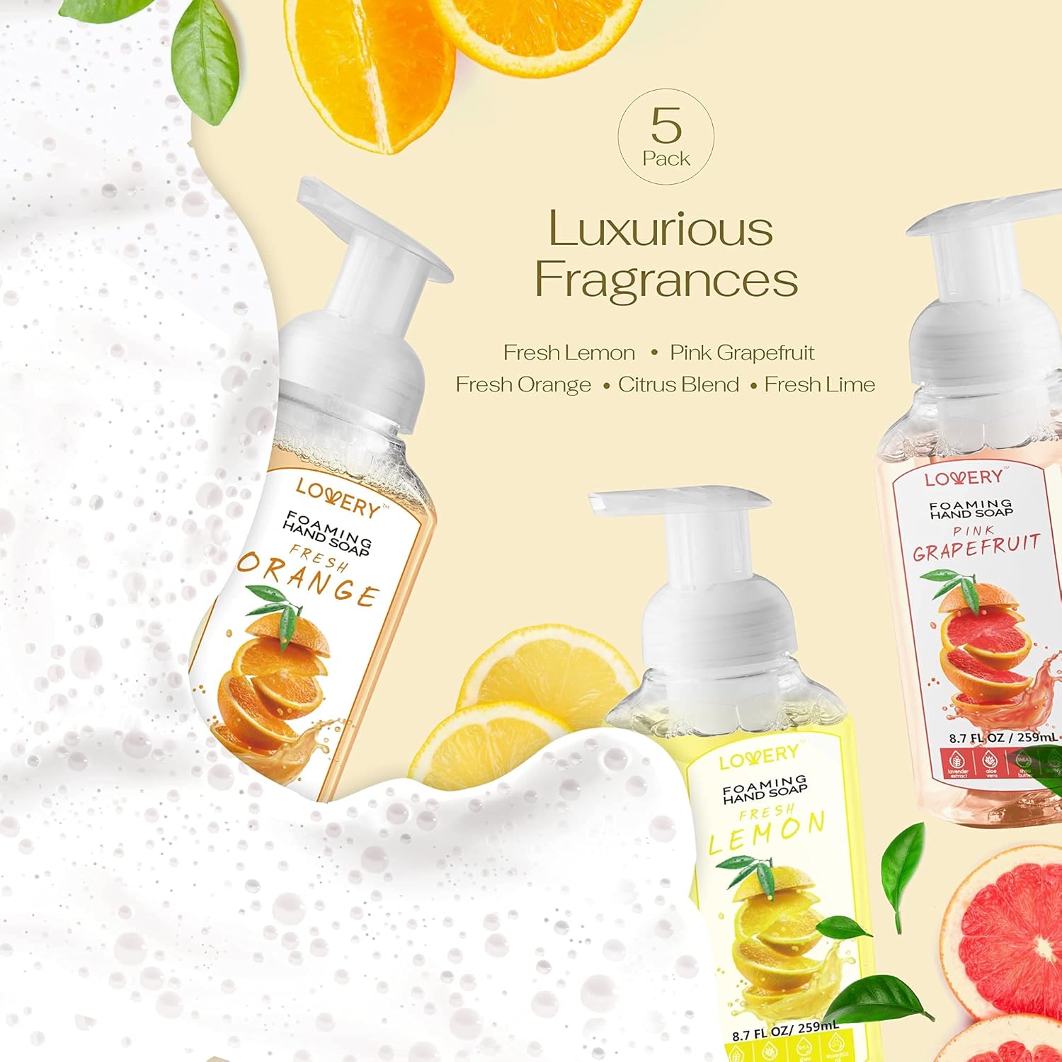 Detalle 2 de Lovery Foaming Hand Soap Pump (5-Pack) with Aloe Vera & Essential Oils