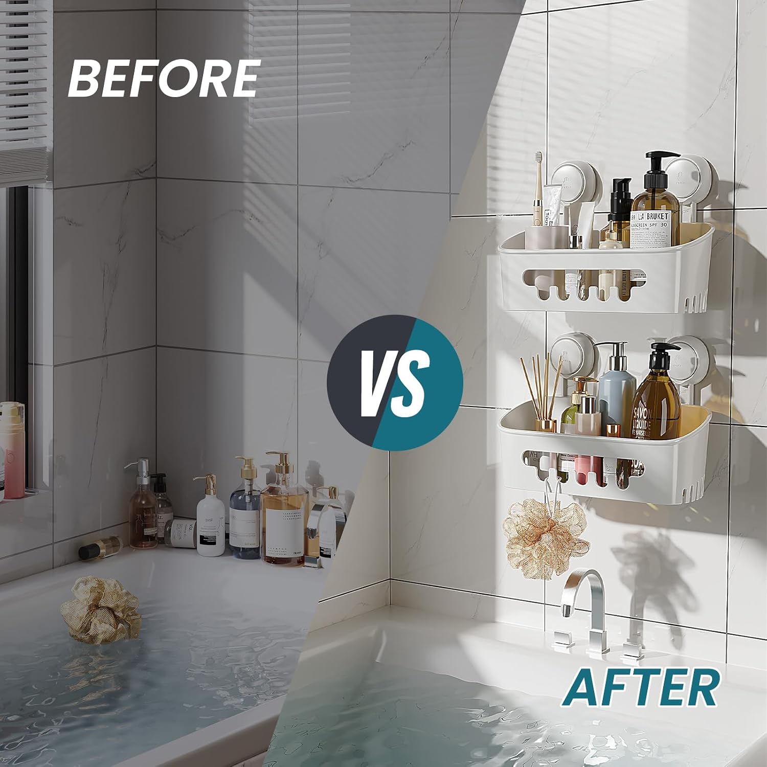 Detalle de TAILI Shower Caddy Suction Cup 2 Pack Heavy-Duty Bathroom Shower Organiser, White
