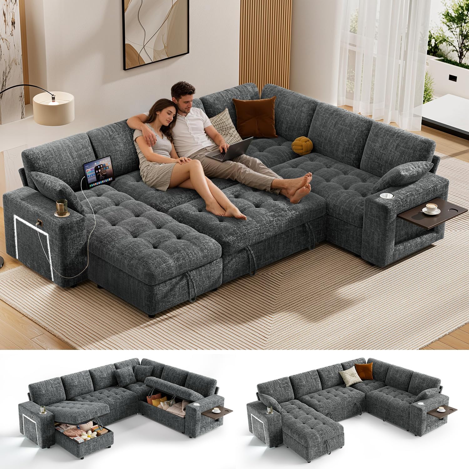 Detalle de Vipbear Sectional Sleeper Sofa 111-Inch