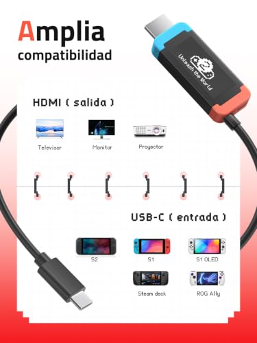 Thumbnail 5 de Lemorele Adaptador USB-C a HDMI 4K60Hz con PD 100W y cable de 2 m para Switch 2/OLED, Steam Deck y más