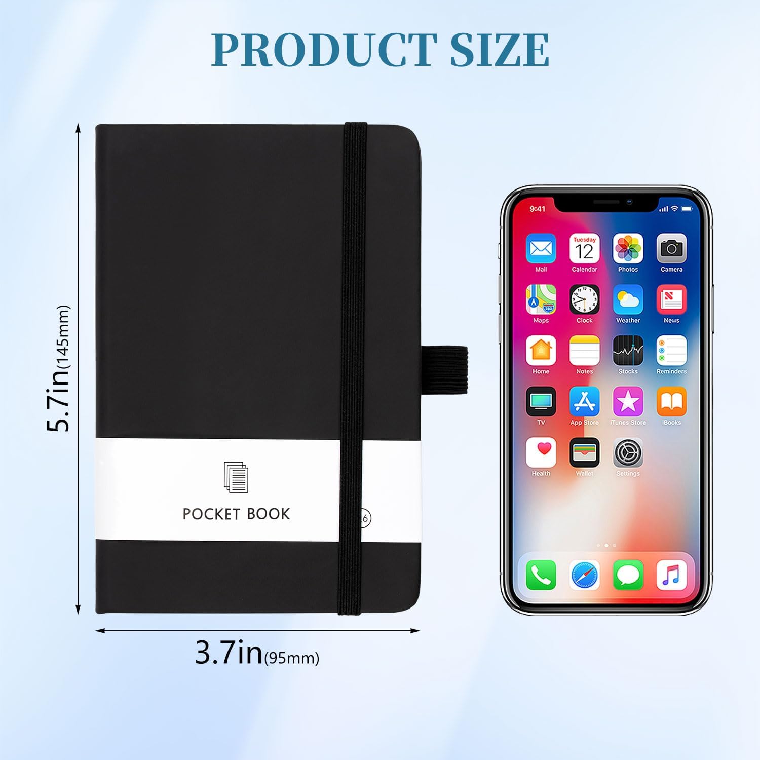 Detalle de AOGEWON A6 Pocket Notebooks, 2-Pack, Black PU Leather, Lined Paper