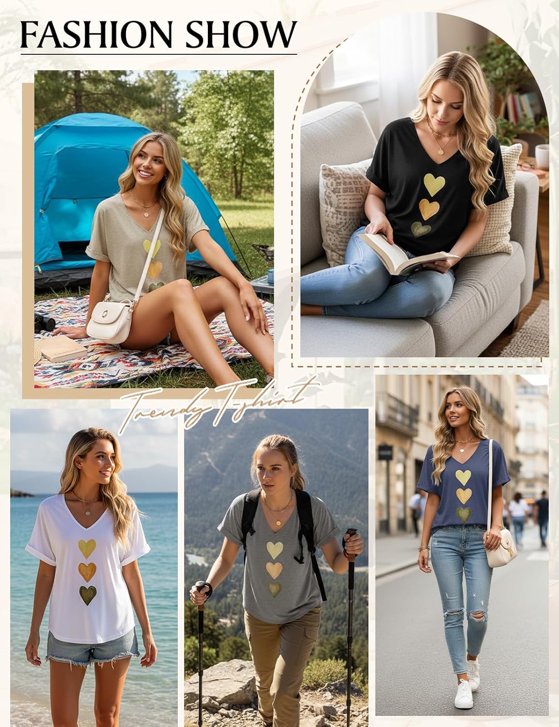 Thumbnail 1 de PASUDA Tee Shirt Femme Coton Col V Manche Courte – Décontracté et Chic