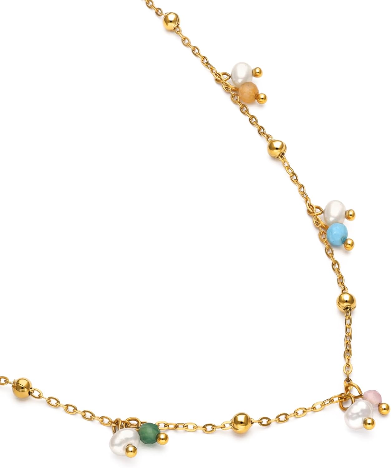 Detalle de SINGULARU Collar Shamira Dots: Acero bañado en Oro con cuentas naturales