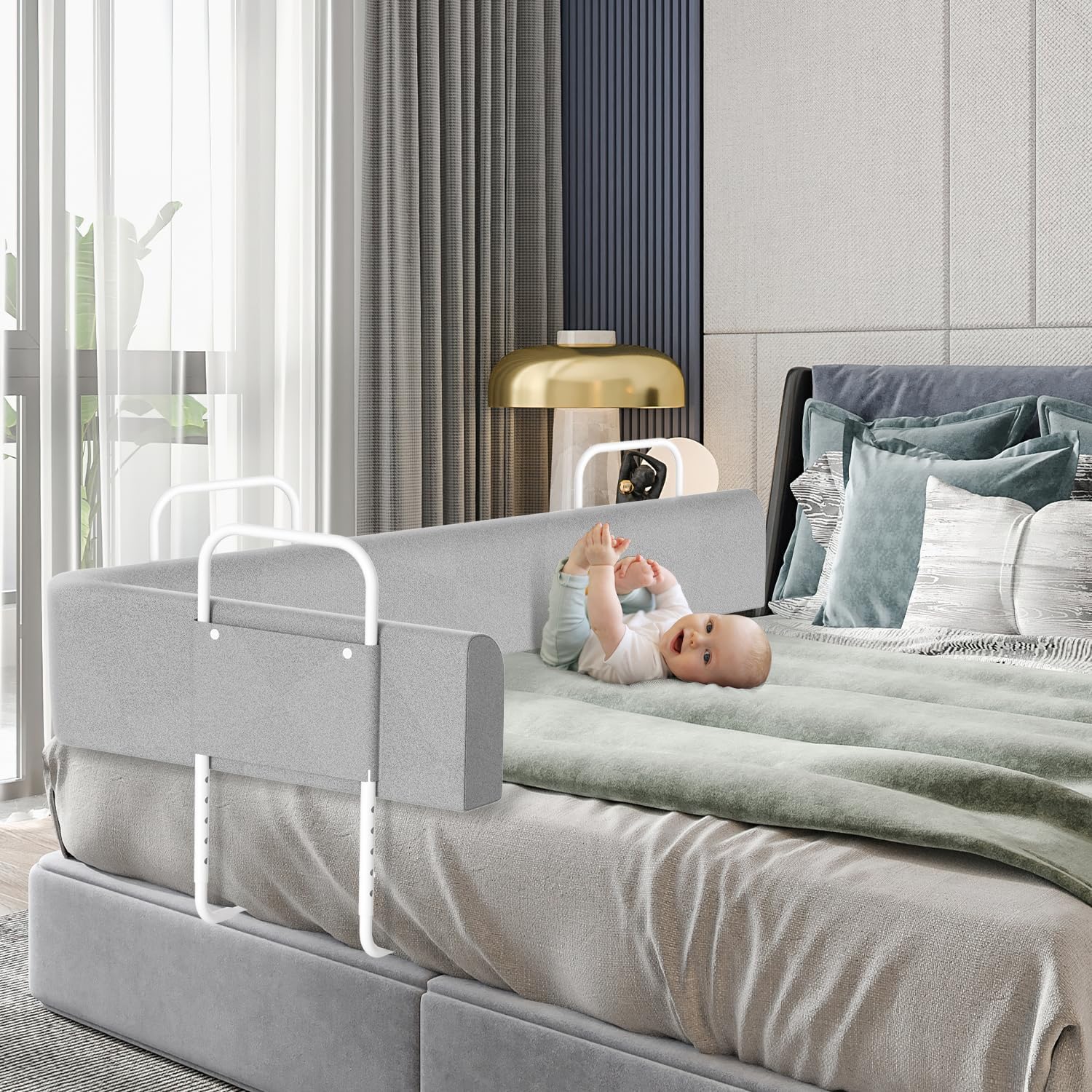 Thumbnail 5 de Yakimz 2X Bettgitter für Kinder 180 cm – verstellbarer Rausfallschutz, Grau