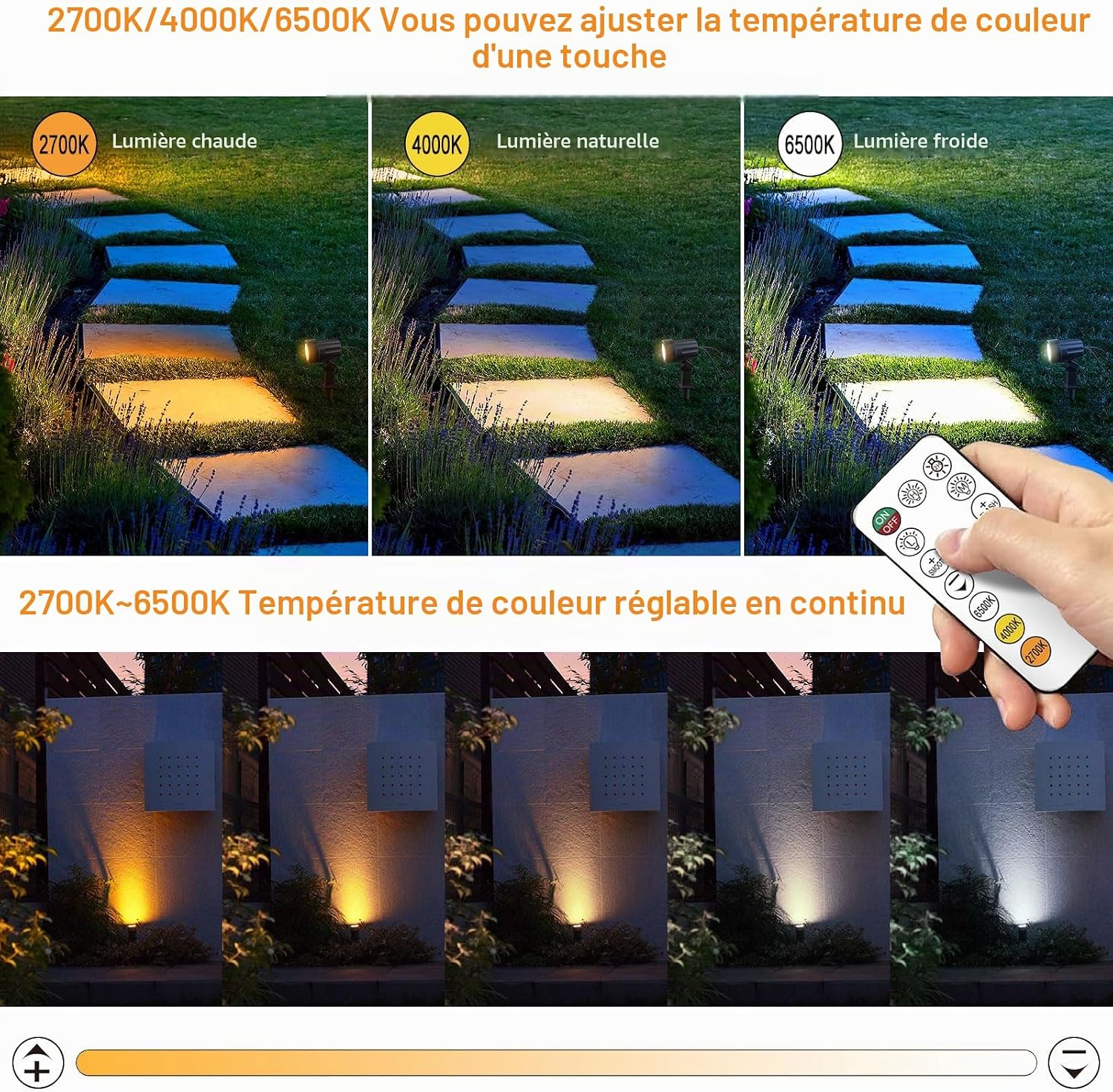 Detalle de MEIKEE ASTA09 set van 4 zonne-spots, IP66, 3 lichtkleuren en helderheidsniveaus