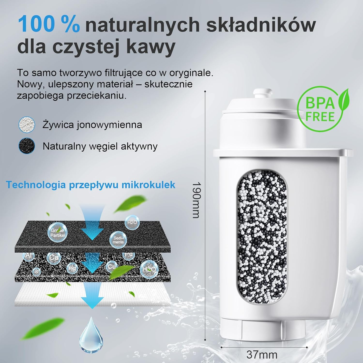 Detalle de Mutital M400 – 6 filtrów wody z węglem aktywnym do ekspresów Siemens i Bosch
