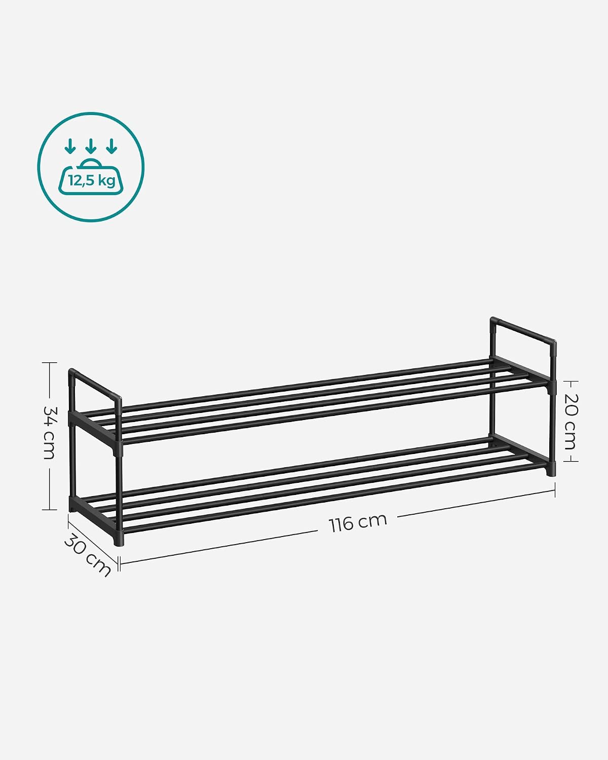 Detalle de SONGMICS LSA032B01 schoenenrek, 2 lagen, stapelbaar, 30 x 116 x 34 cm