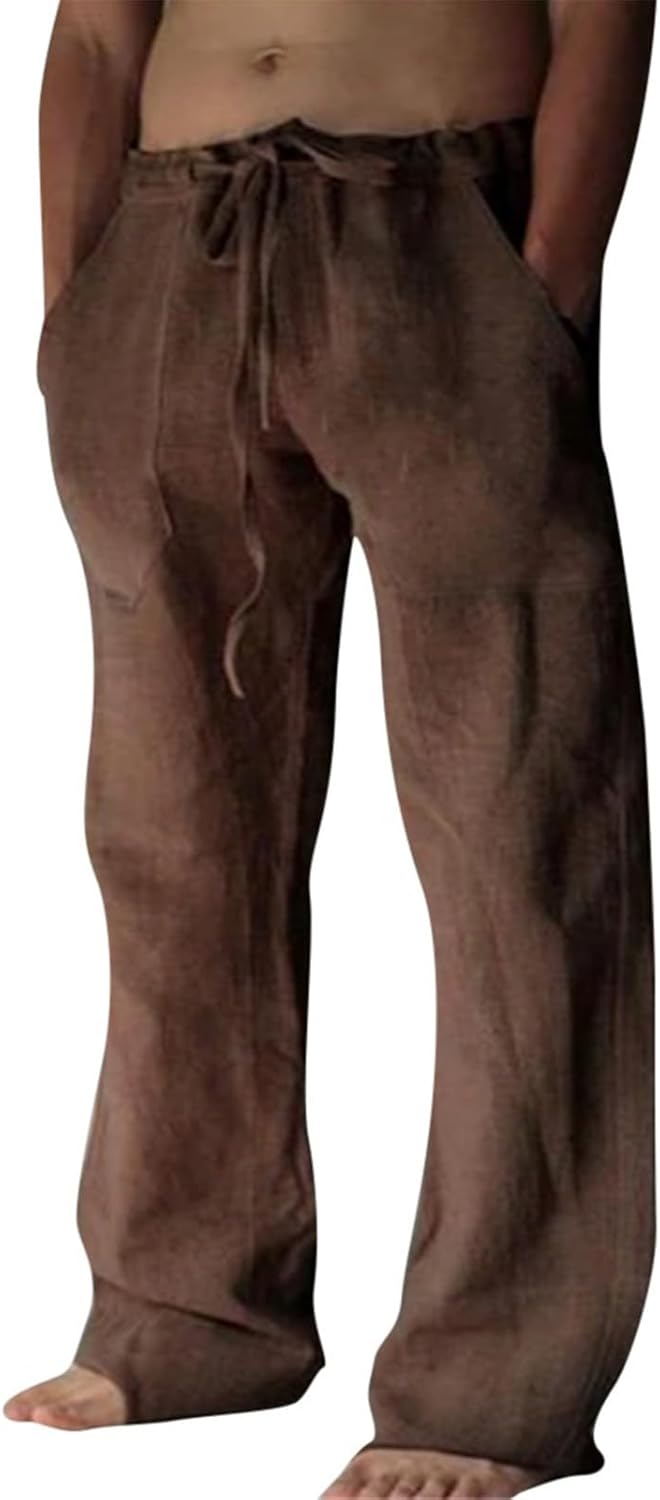 Thumbnail 6 de Puimentiua Cotton Linen Pants for Men – Casual Loose Fit with Elastic Drawstring Waist