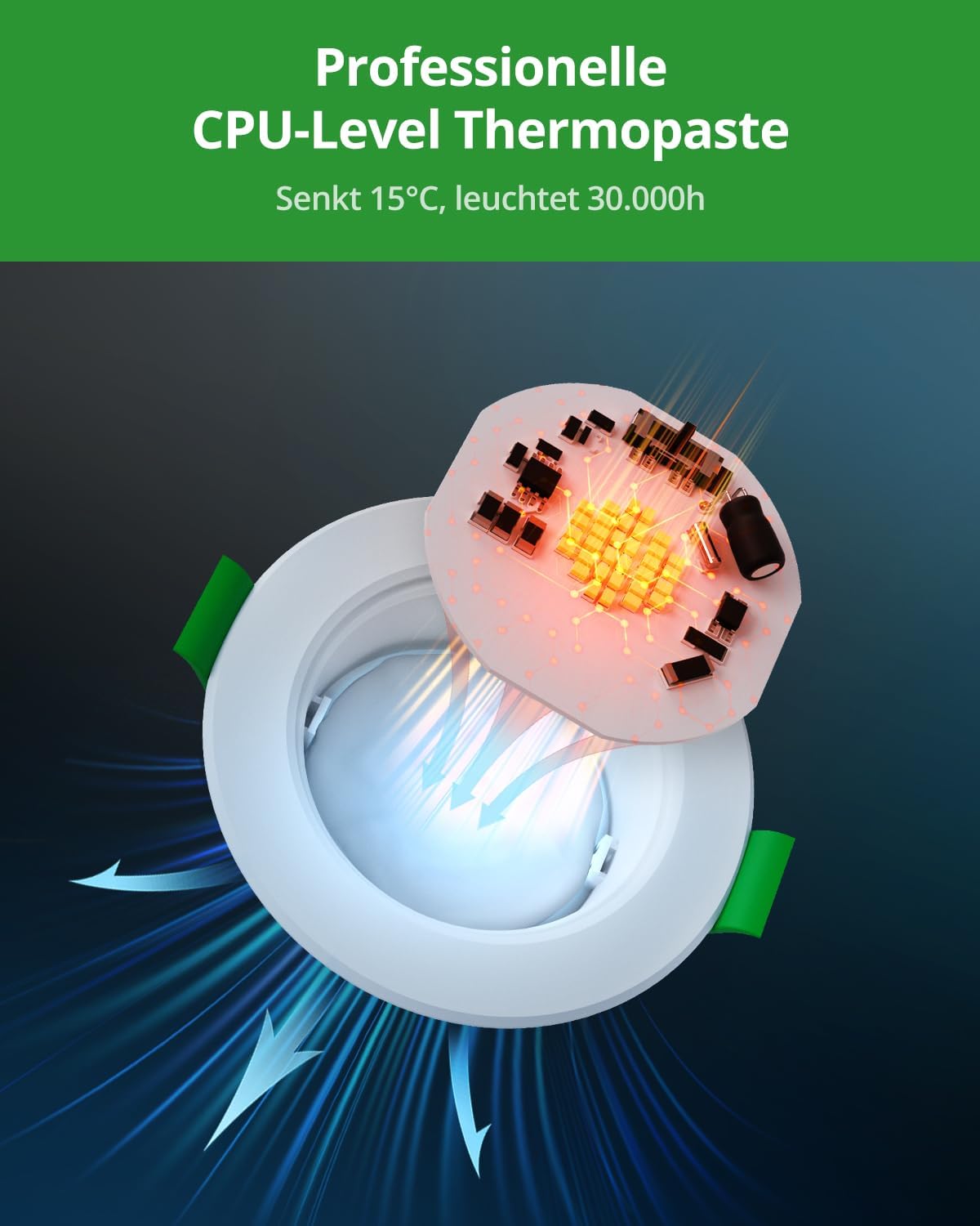 Thumbnail 4 de HOMEOW LED Einbaustrahler 230V 5W, 400LM – 10er Set, ultra flach 24mm, IP44, 68–80 mm Lochmaß, 2700K/4000K/6000K