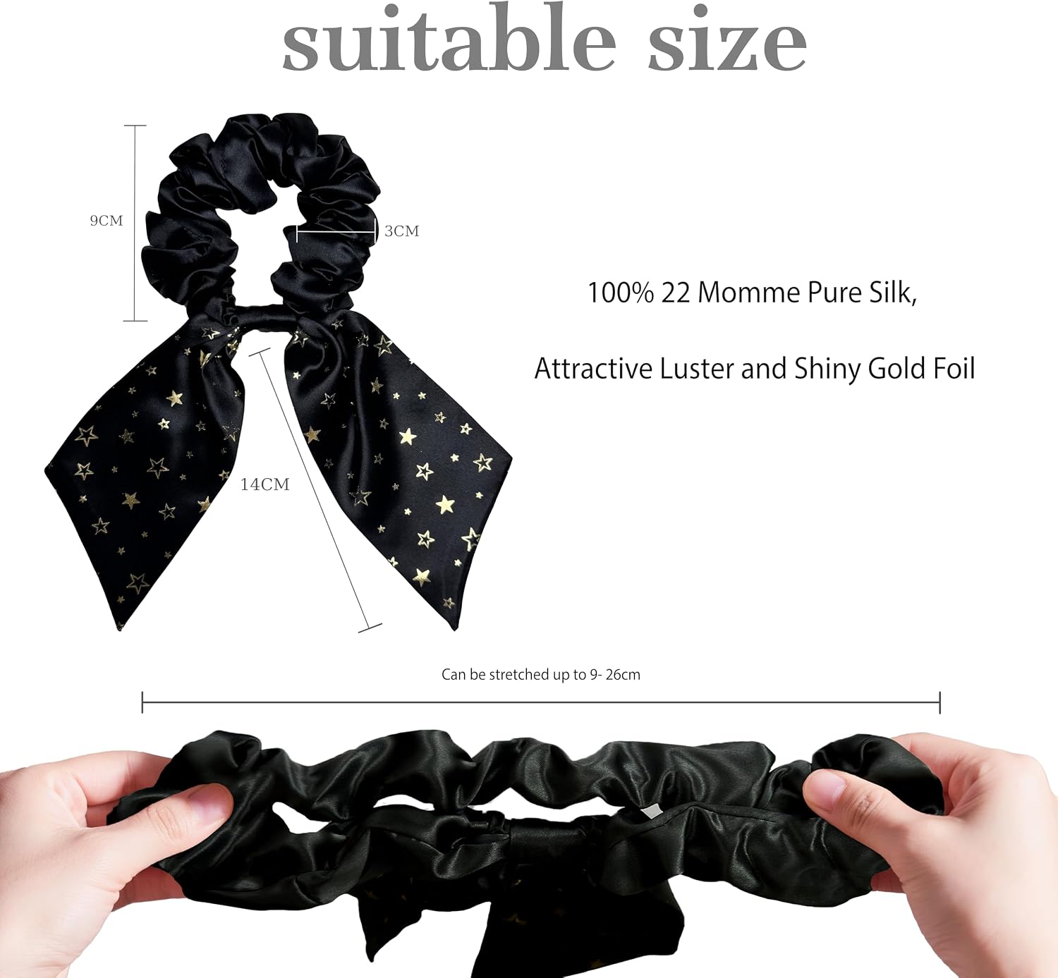 Thumbnail 2 de townssilk Silk Scrunchie Set of 2 with Bow, 100% Mulberry Silk, Black + Blue