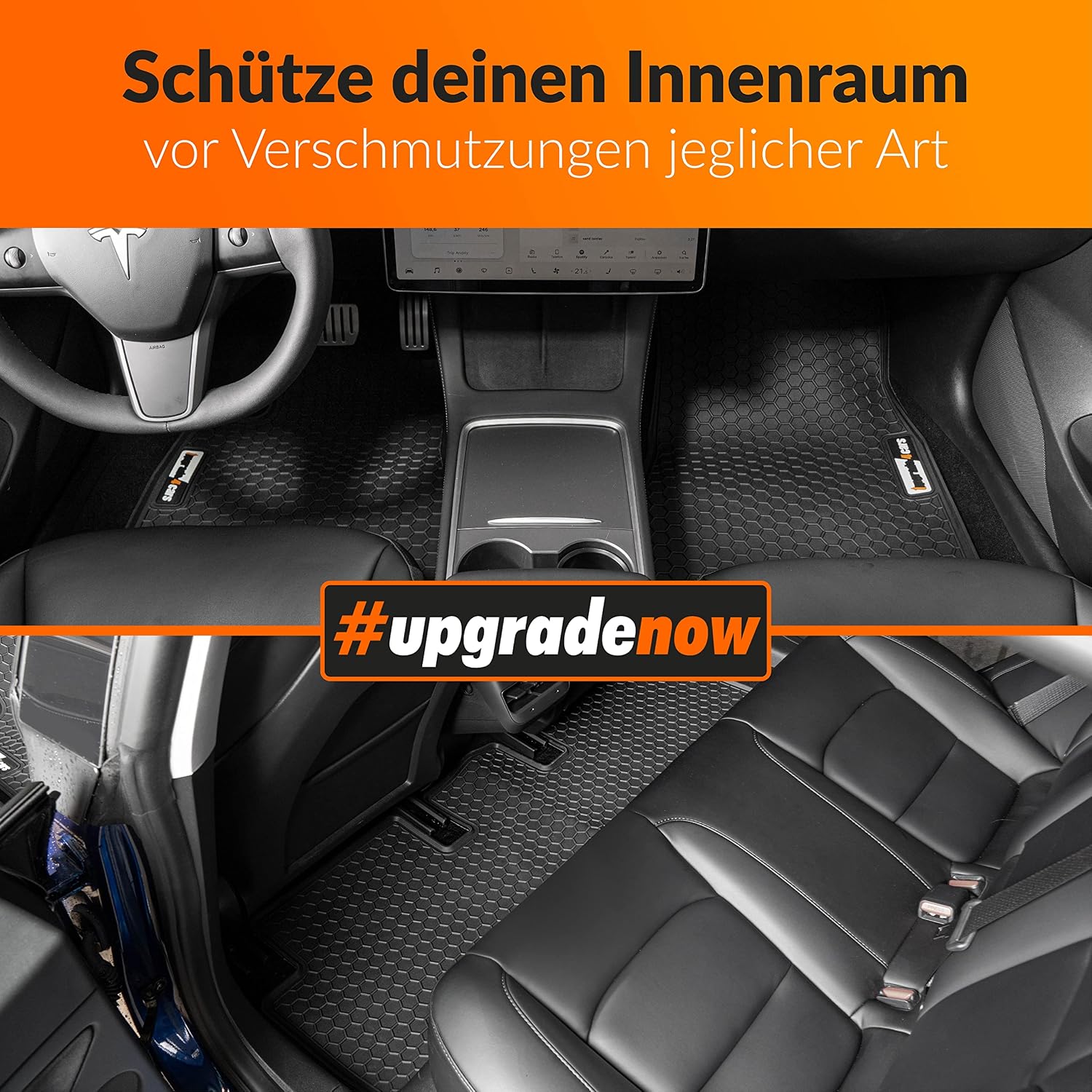 Thumbnail 6 de Upgrade4cars Auto-Fußmatten-Set für Tesla Model 3 (vorn & hinten) – wasserdichte Gummimatten in Schwarz