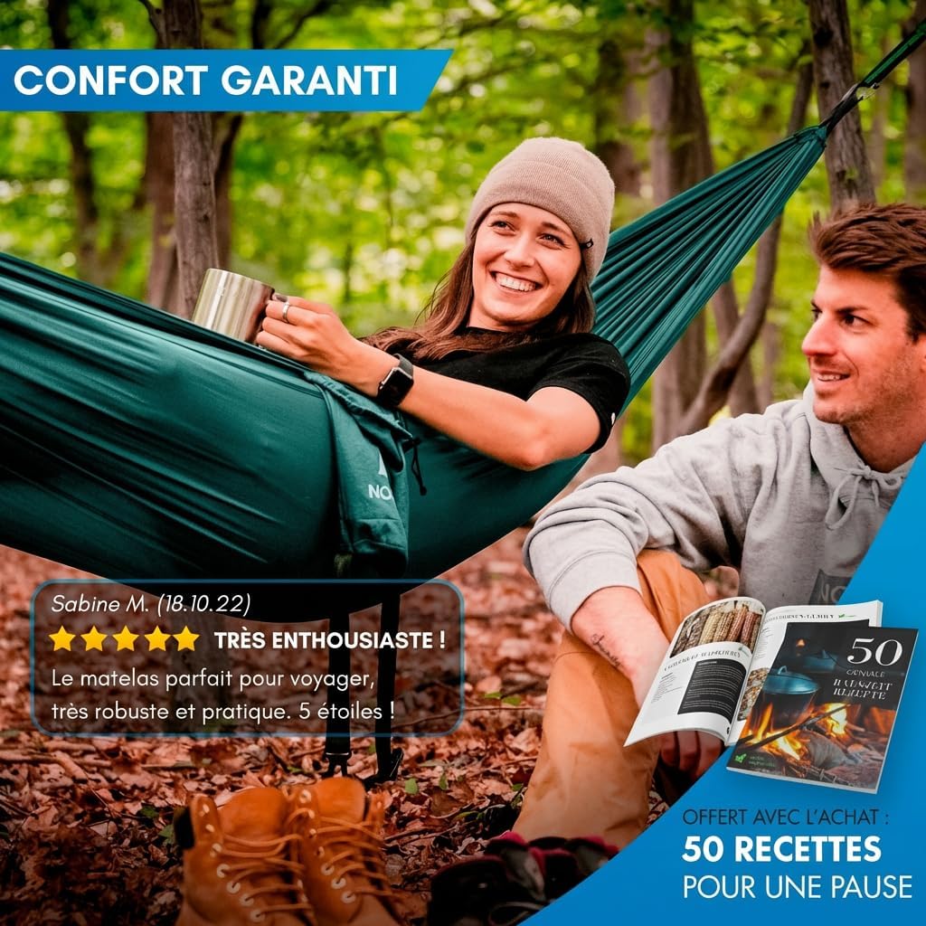 Thumbnail 6 de NORDMUT Hamac Ultra Léger Outdoor avec Kit de Fixation – Hamac de Camping 140 x 275 cm, charge jusqu’à 300 kg