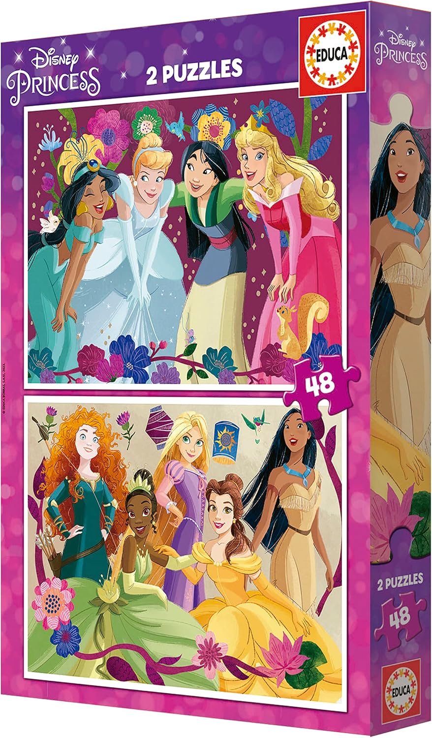 Detalle de Educa Kinderpuzzle Disney Princess – 2x48 Teile (Rapunzel, Mulan, Belle) ab 4 Jahren, 19675