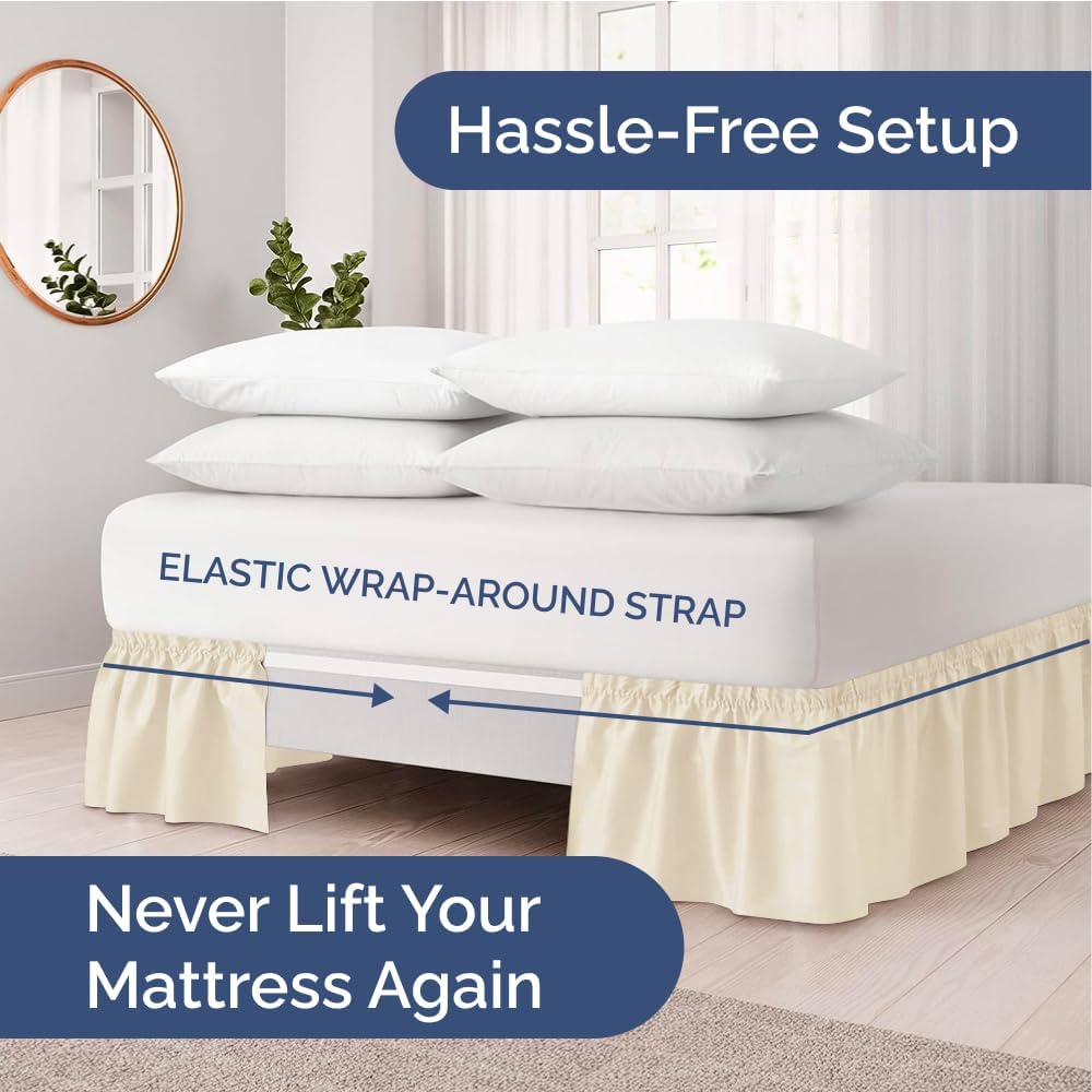 Thumbnail 1 de Wrap Around Dust Ruffle Bed Skirt - Off White for Queen Size Beds with 15 Inch Drop